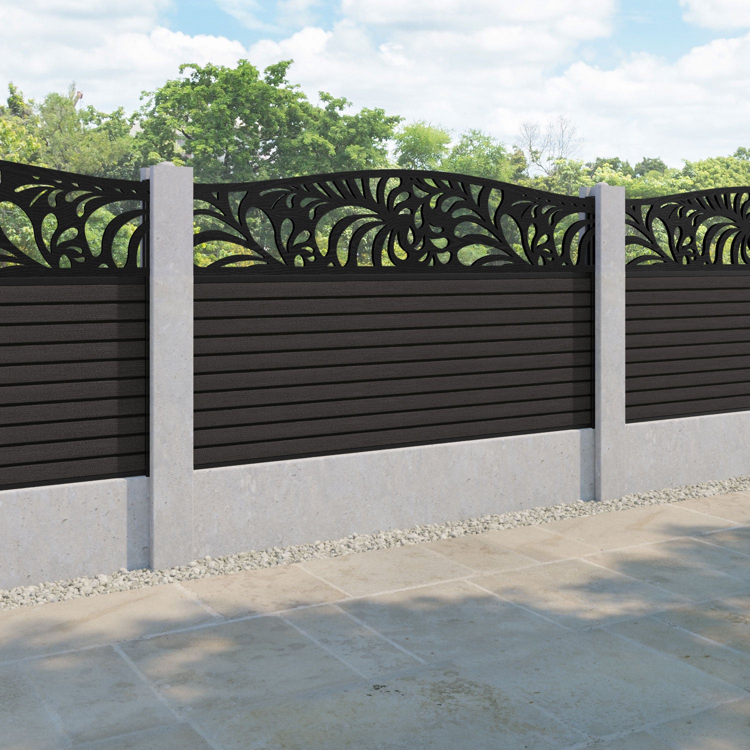 Hudson Petal Curved Top Fence Panel - Dark Oak - for existing concrete posts