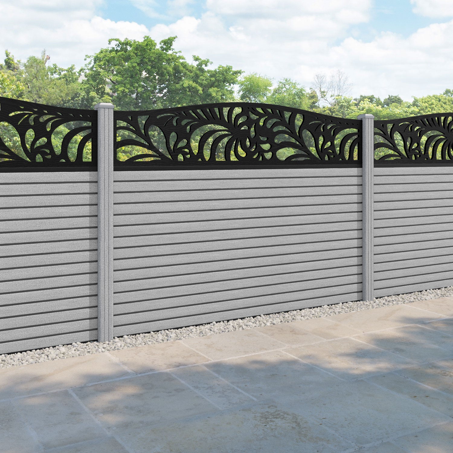 Hudson Petal Curved Top Fence Panel - Light Grey - with our composite posts