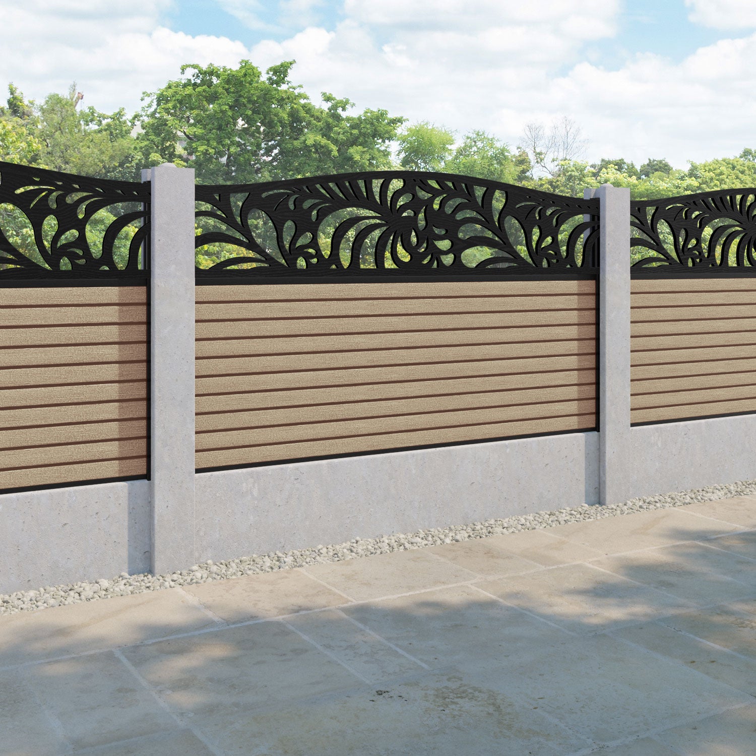 Hudson Petal Curved Top Fence Panel - Light Oak - for existing concrete posts