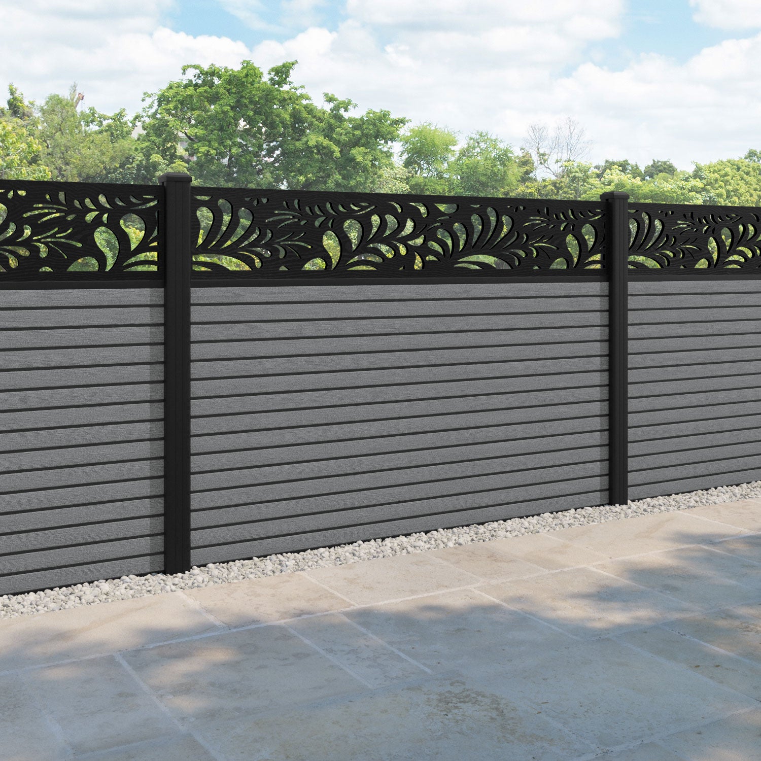 Hudson Petal Fence Panel - Mid Grey - with our aluminium posts