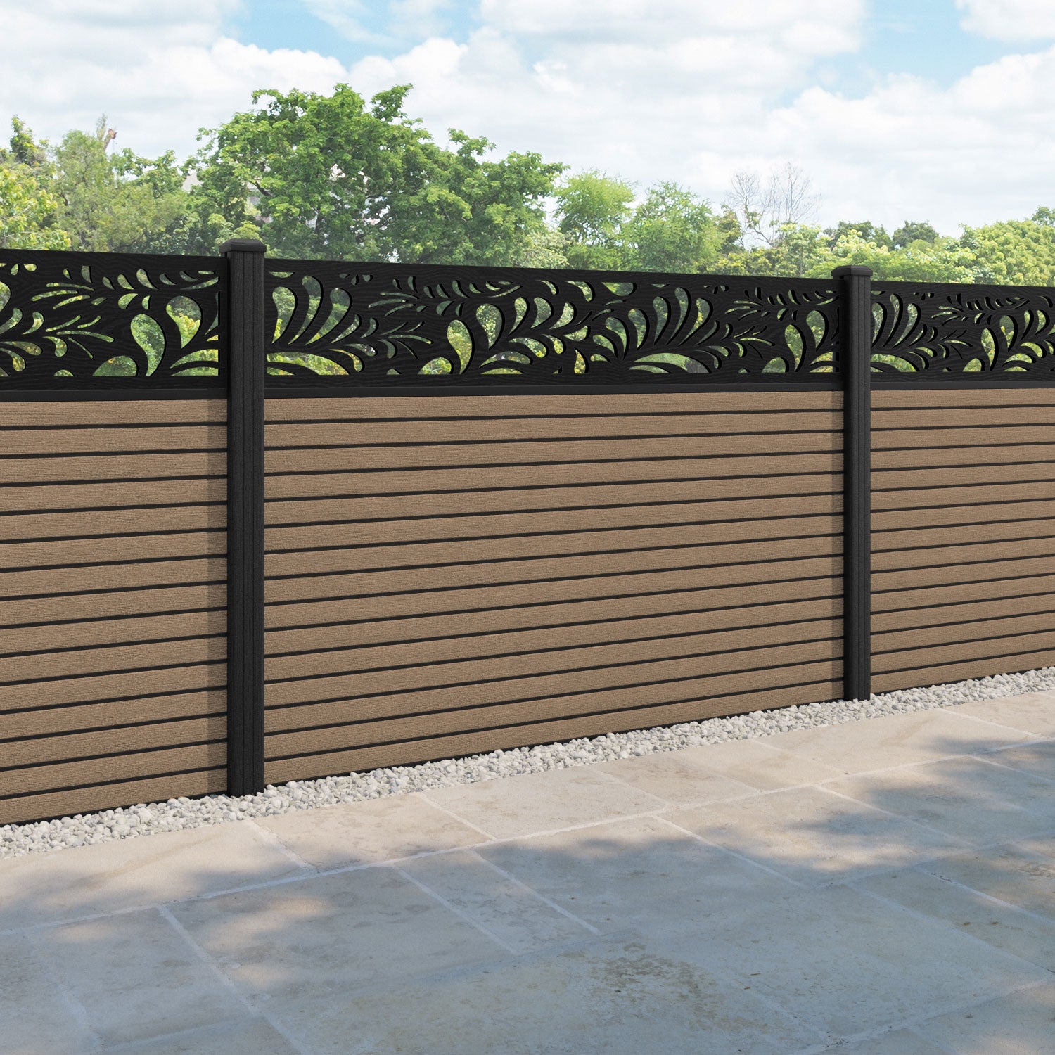 Hudson Petal Fence Panel - Teak - with our composite posts
