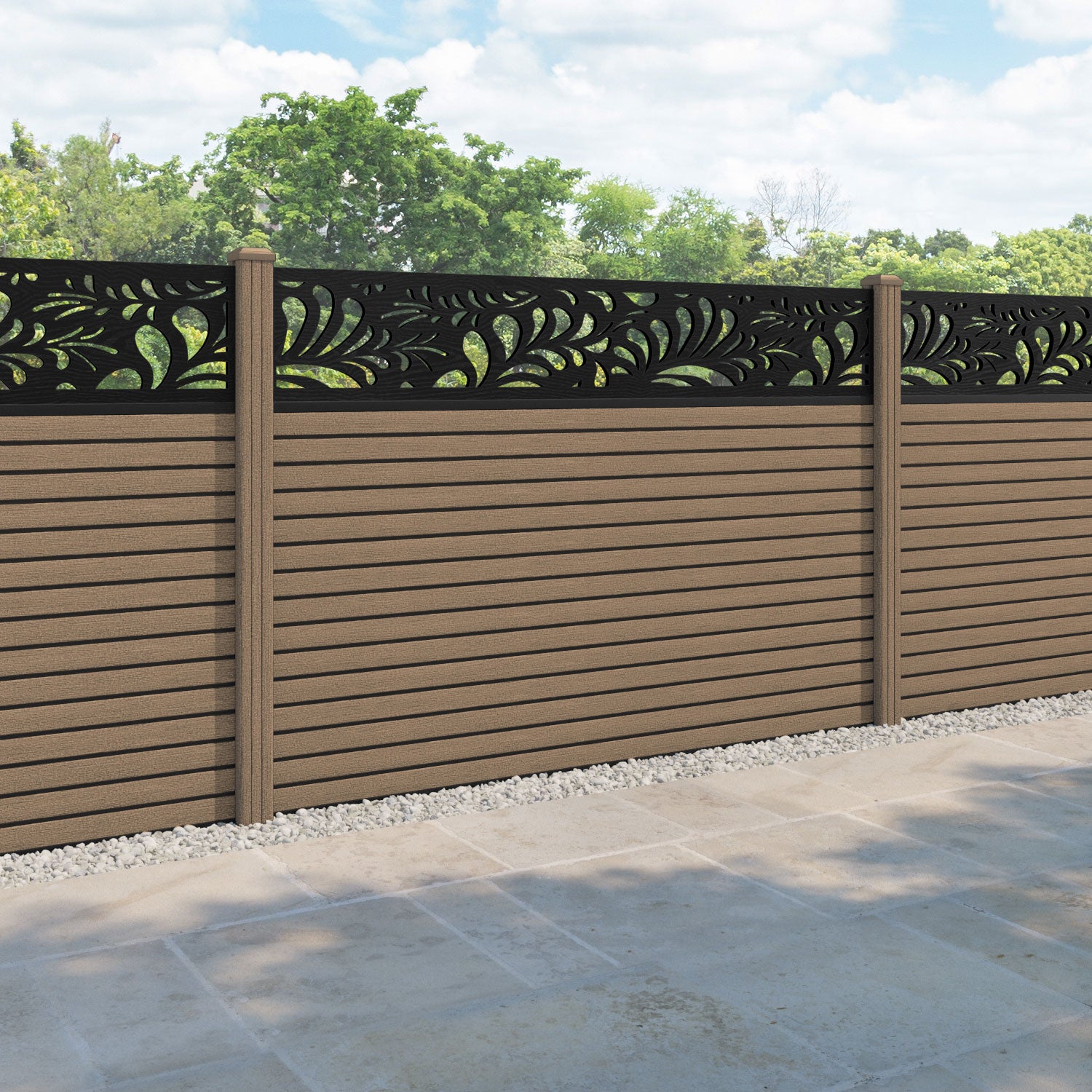 Hudson Petal Fence Panel - Teak - with our composite posts