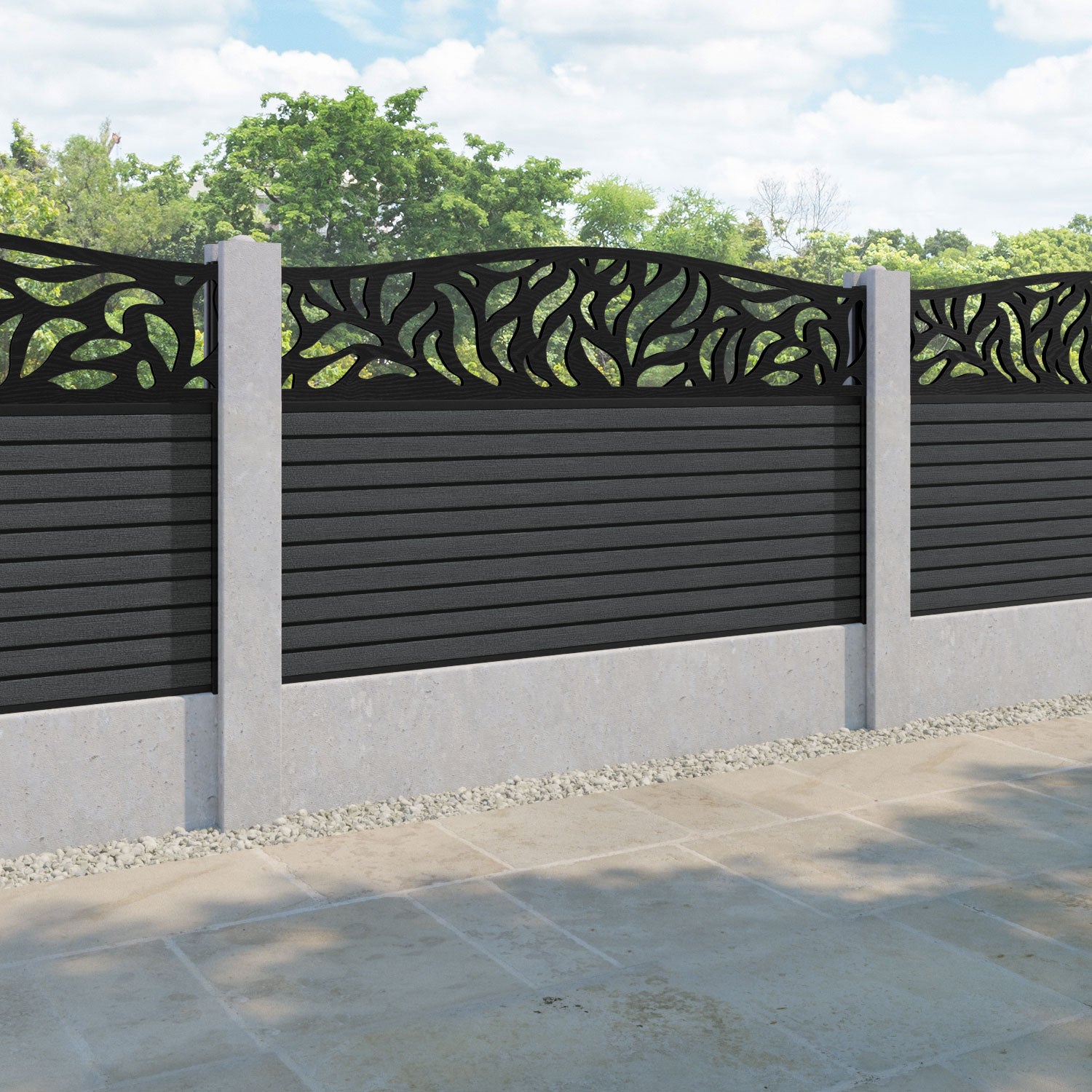 Hudson Plume Curved Top Fence Panel - Dark Grey - for existing concrete posts