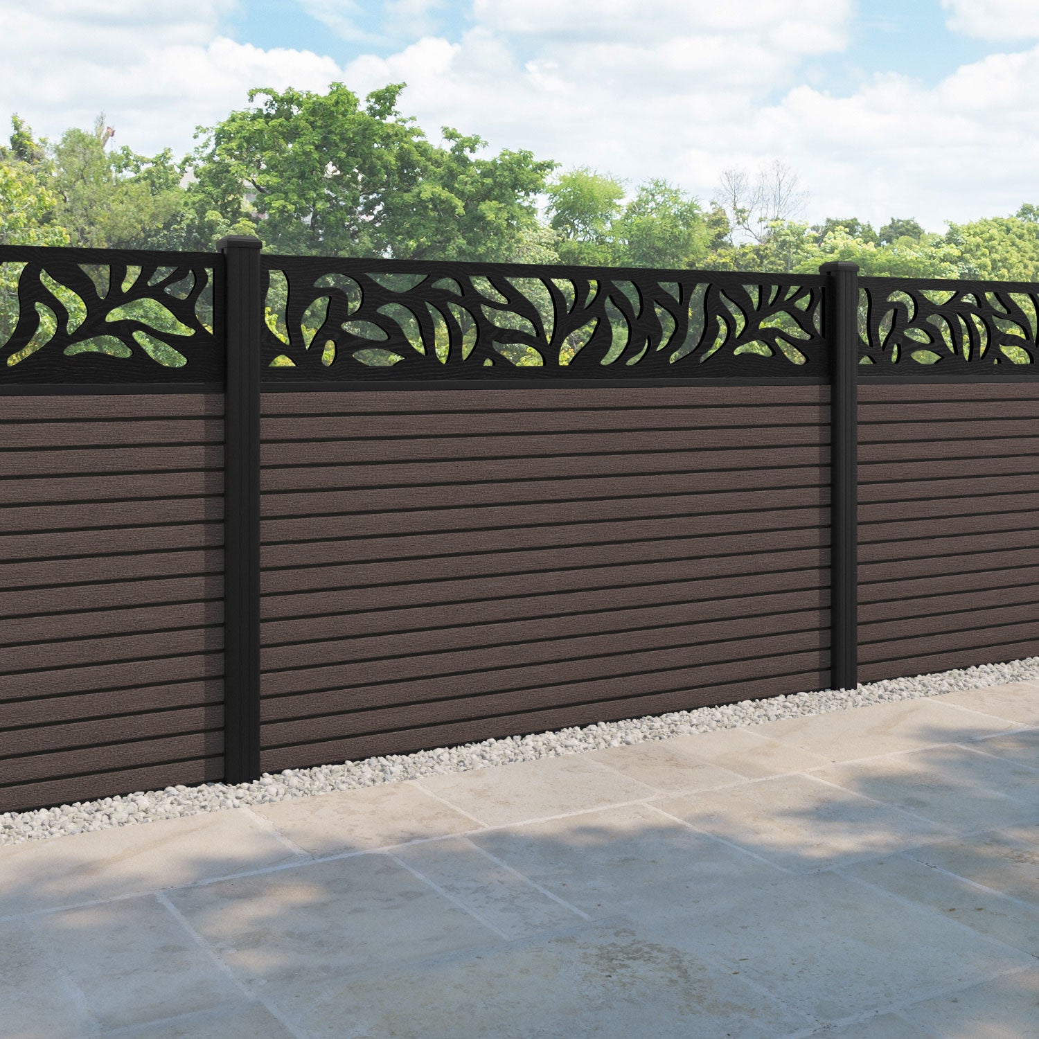 Hudson Plume Fence Panel - Mid Brown - with our aluminium posts