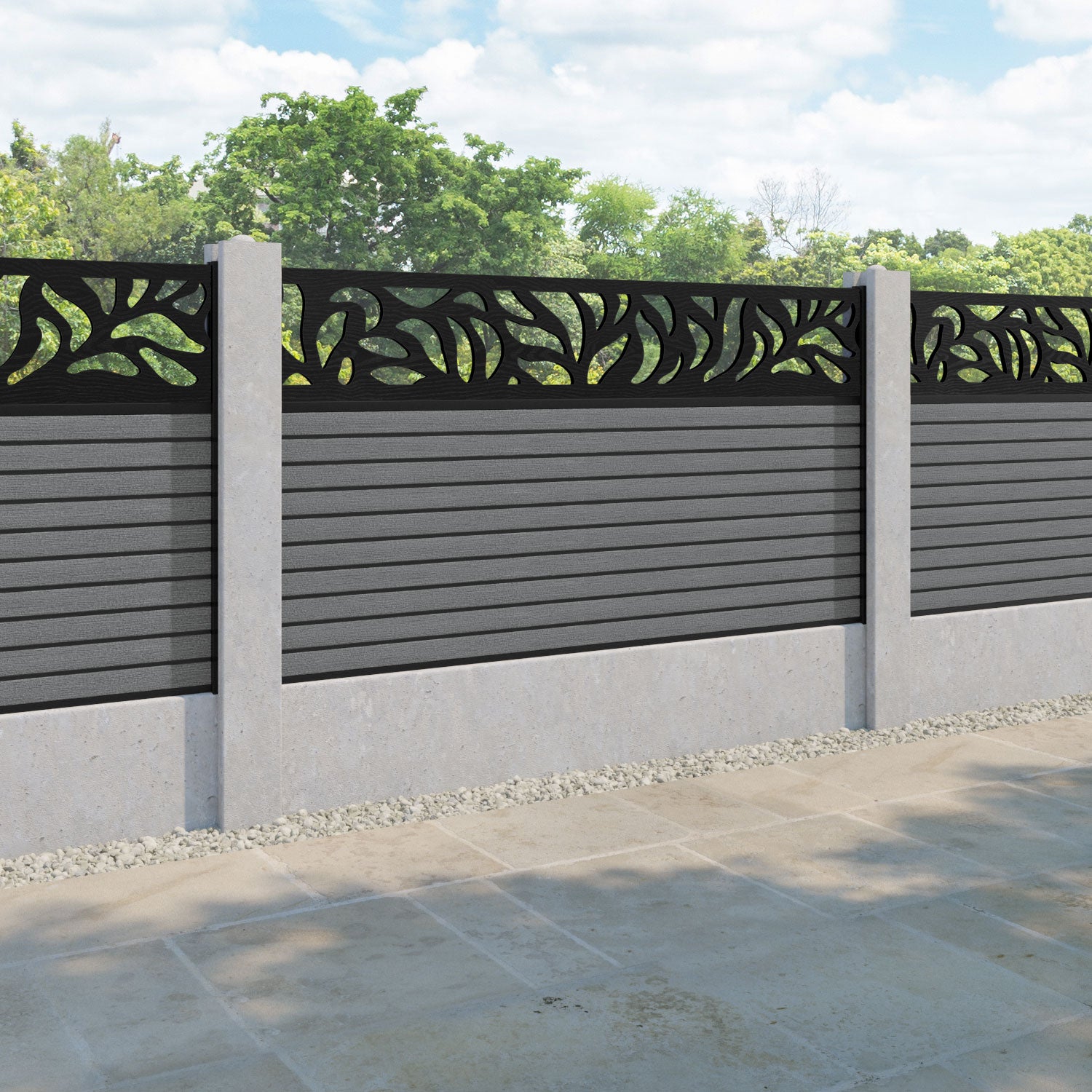 Hudson Plume Fence Panel - Mid Grey - for existing concrete posts
