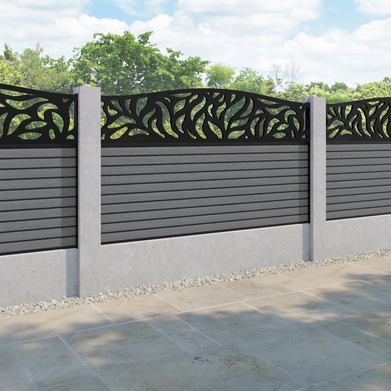 Hudson Plume Curved Top Fence Panel - Mid Grey - for existing concrete posts