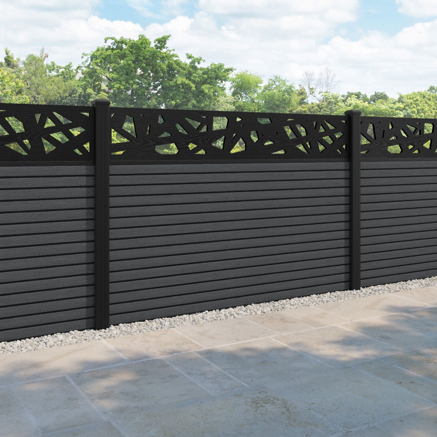 Hudson Prism Fence Panel - Dark Grey - with our aluminium posts