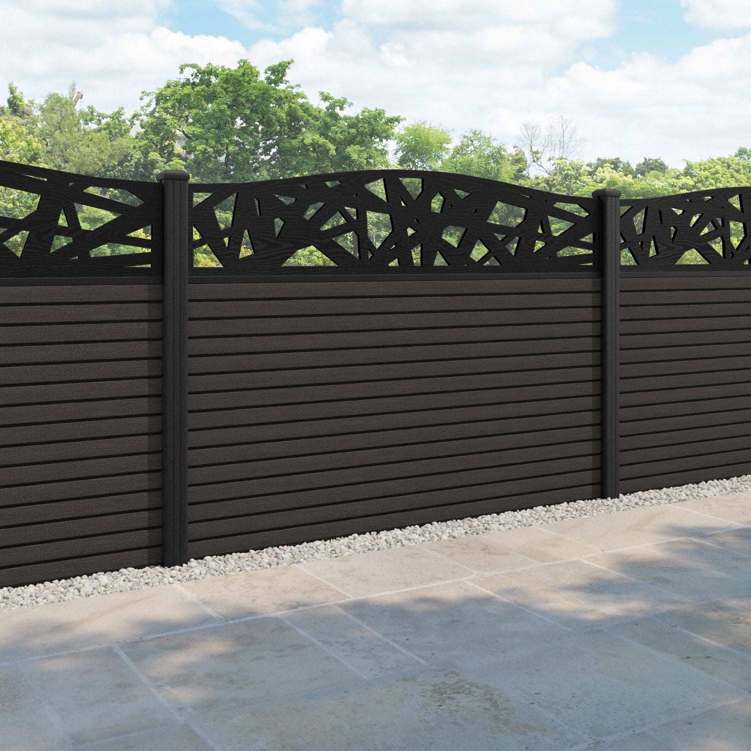 Hudson Prism Curved Top Fence Panel - Dark Oak - with our composite posts