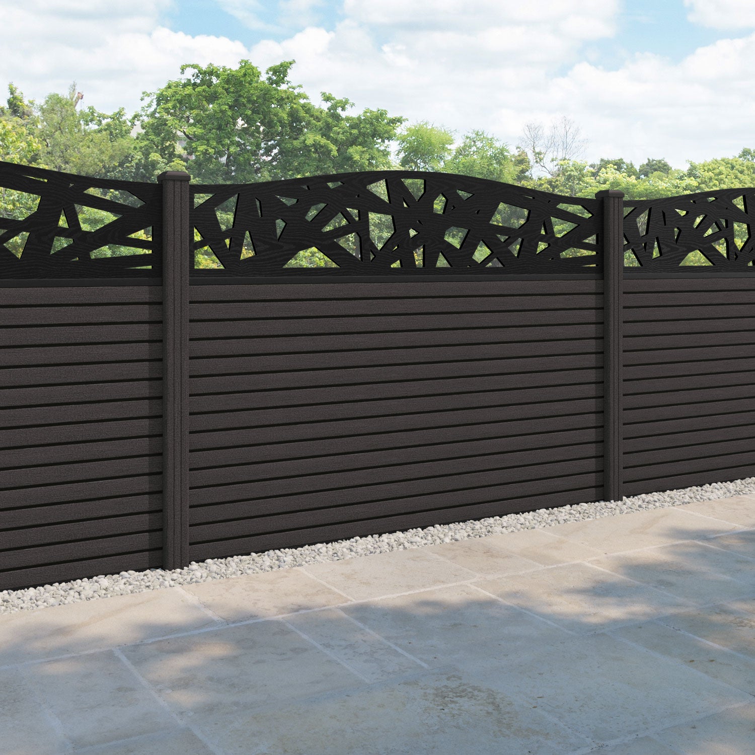 Hudson Prism Curved Top Fence Panel - Dark Oak - with our composite posts