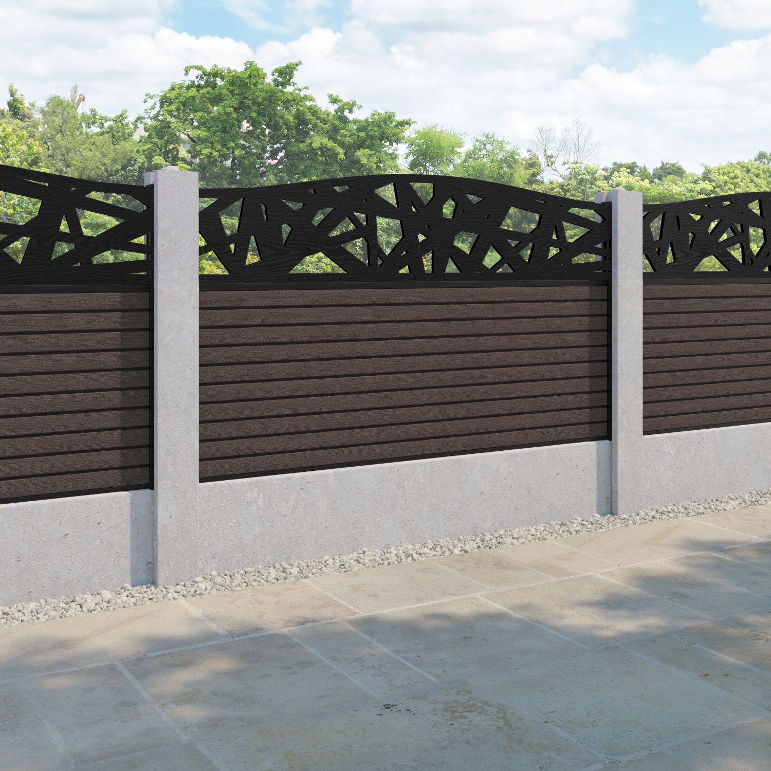Hudson Prism Curved Top Fence Panel - Mid Brown - for existing concrete posts