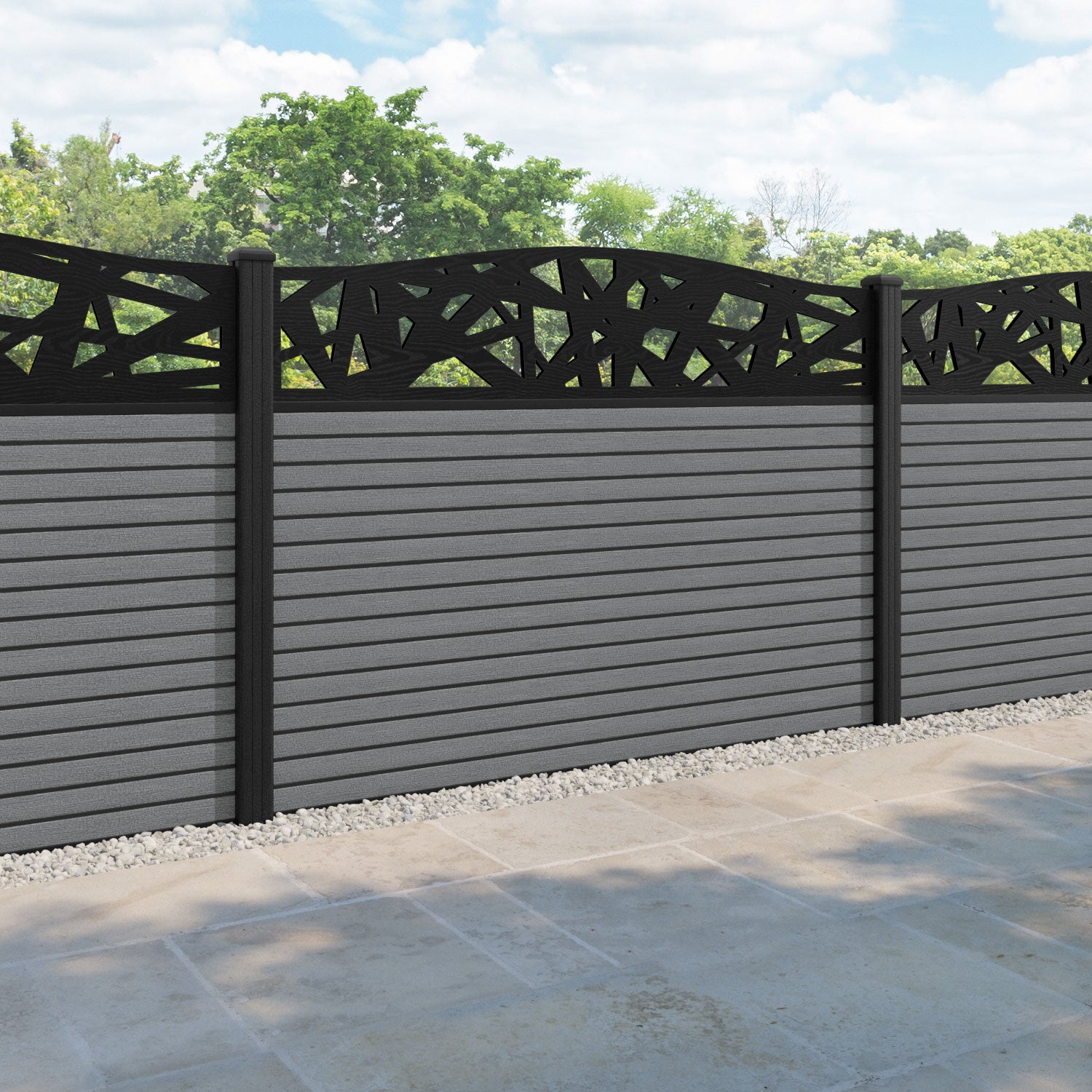 Hudson Prism Curved Top Fence Panel - Mid Grey - with our composite posts