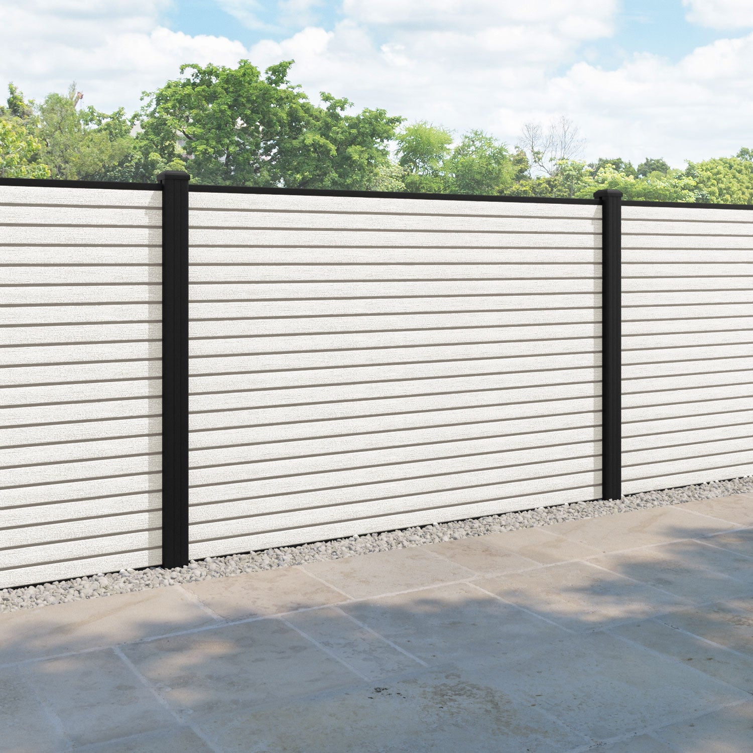 Hudson Fence Panel - Light stone - with our aluminium posts