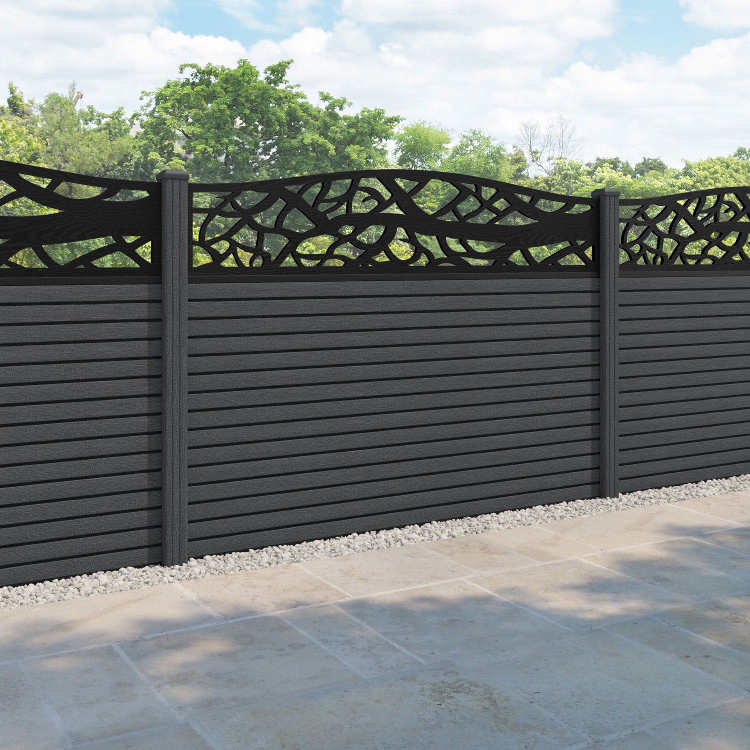 Hudson Twilight Curved Top Fence Panel - Dark Grey - with our composite posts