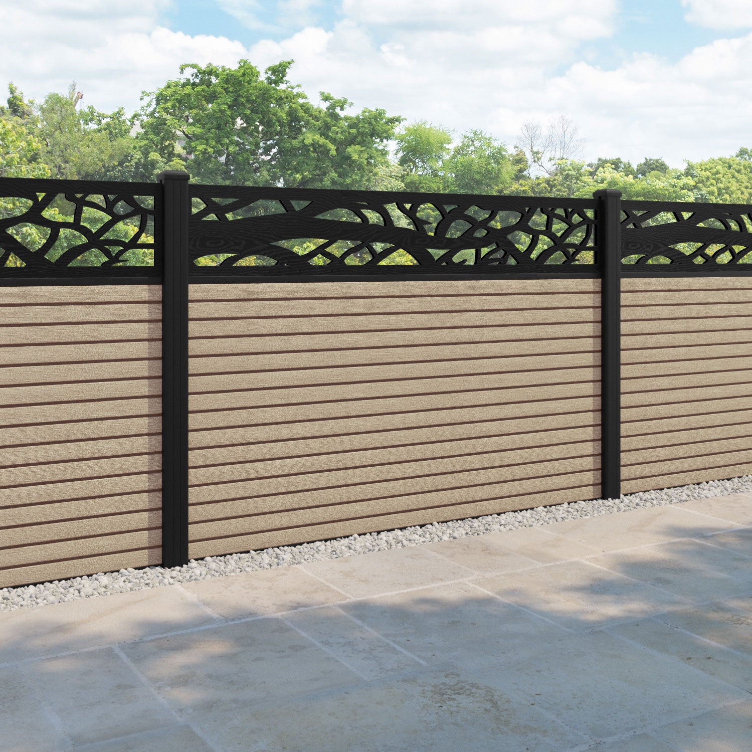 Hudson Twilight Fence Panel - Light Oak - with our aluminium posts