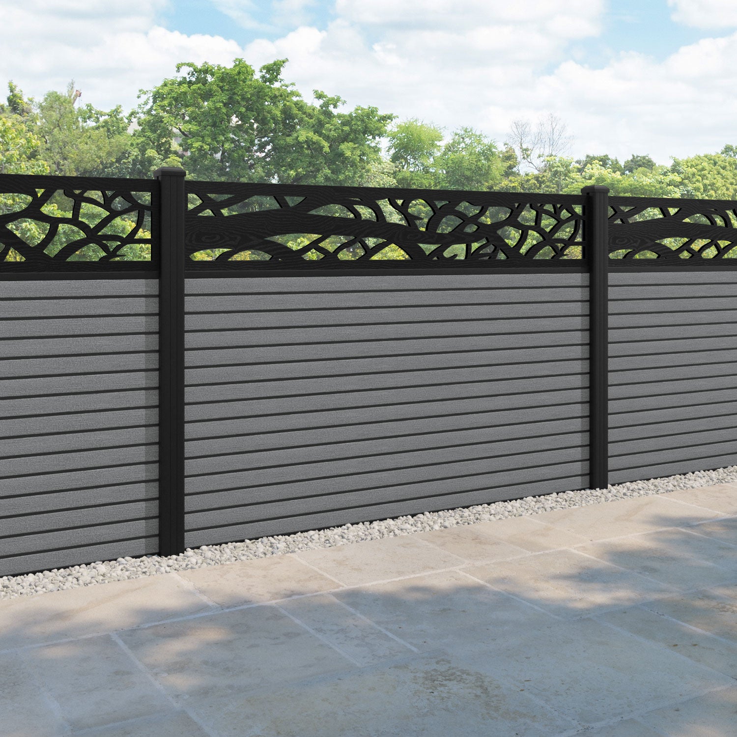 Hudson Twilight Fence Panel - Mid Grey - with our aluminium posts