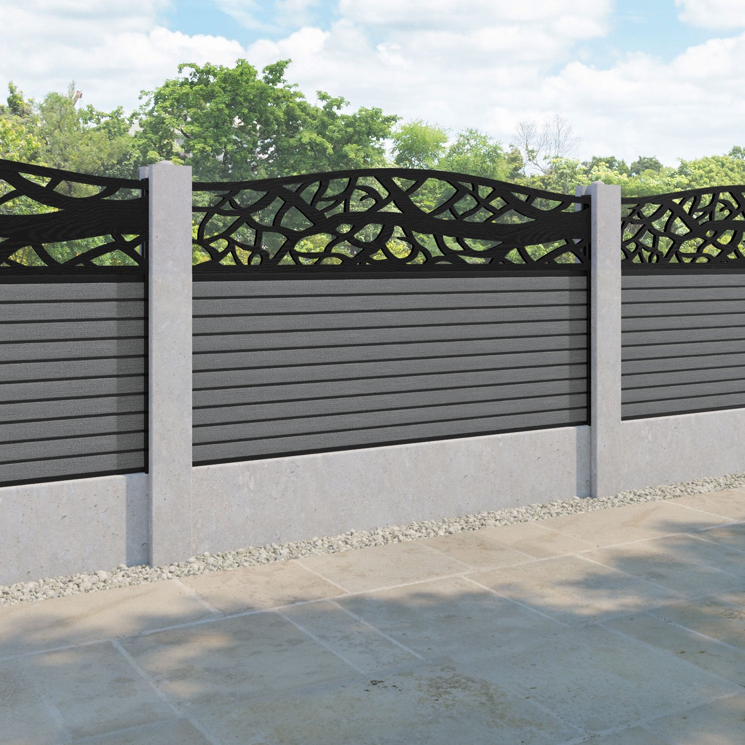 Hudson Twilight Curved Top Fence Panel - Mid Grey - for existing concrete posts