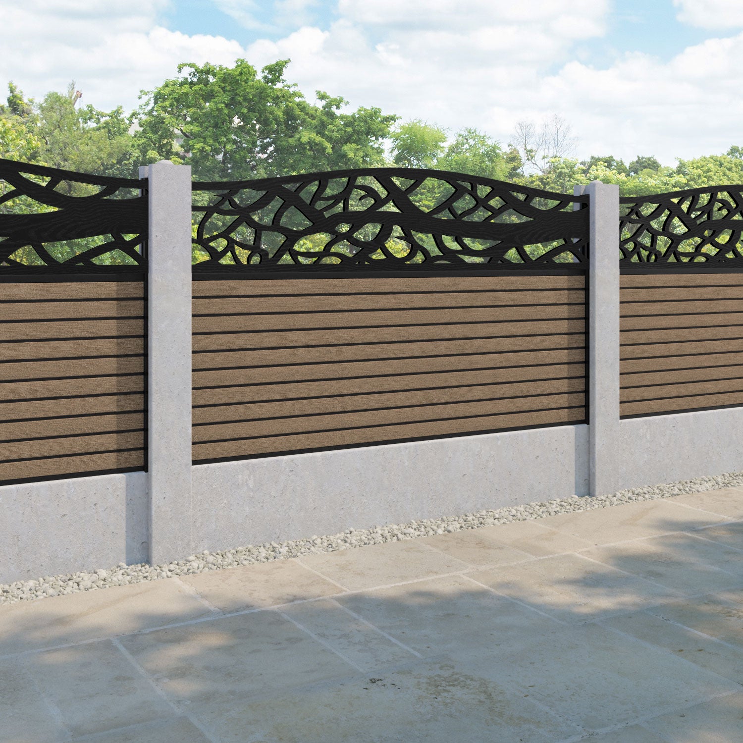 Hudson Twilight Curved Top Fence Panel - Teak - for existing concrete posts