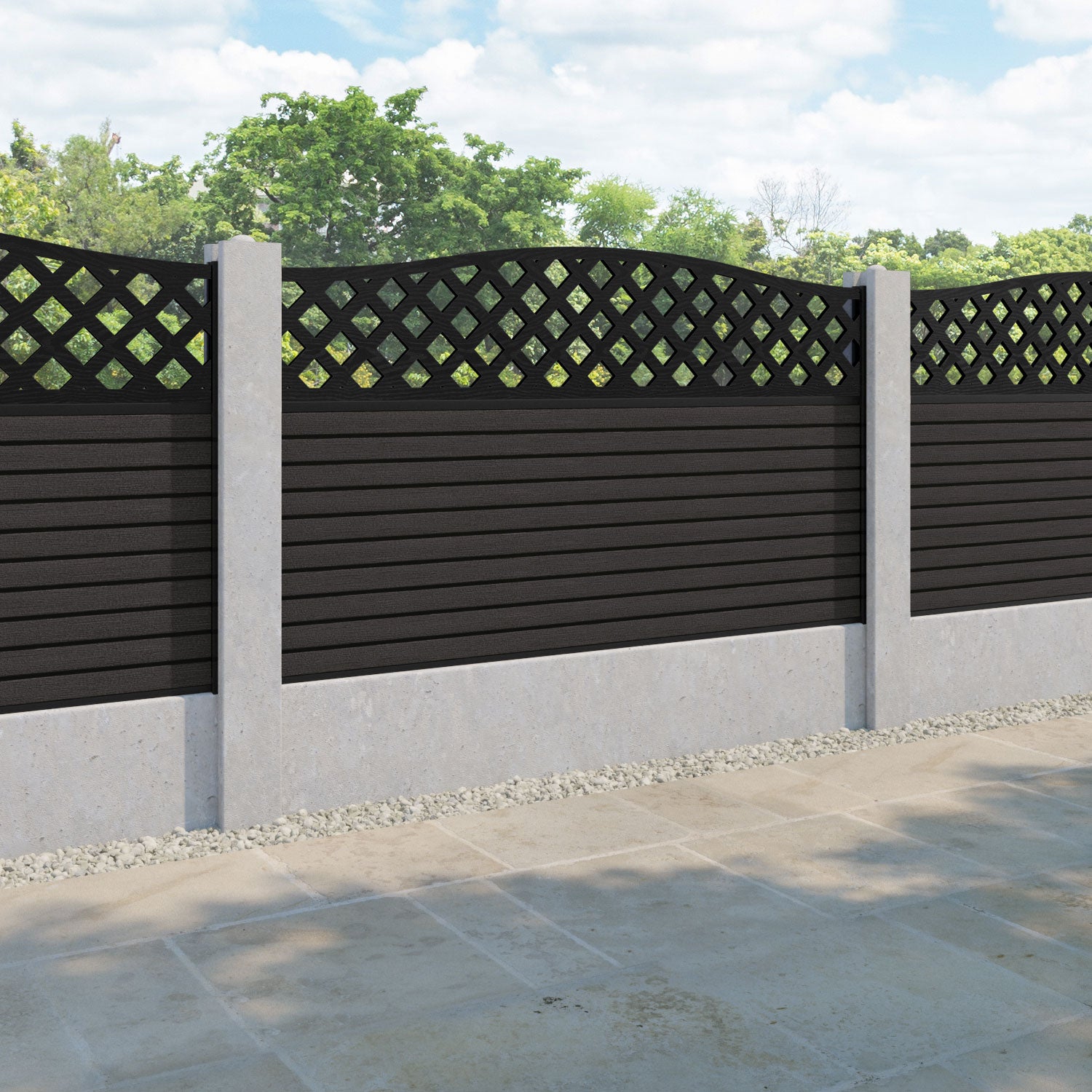 Hudson High Wave Fence Panel - Dark Oak - for existing concrete posts