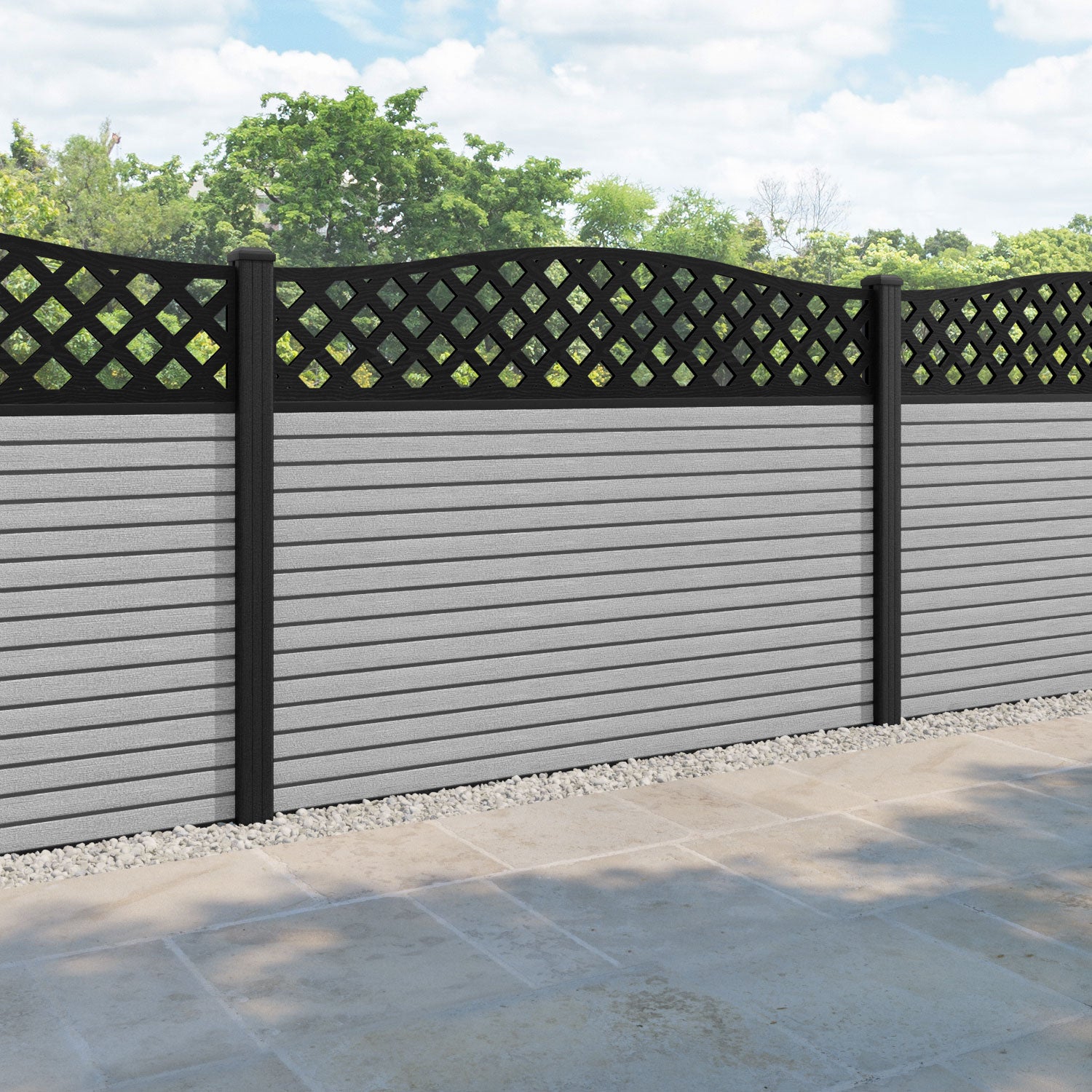 Hudson High Wave Fence Panel - Light Grey - with our composite posts