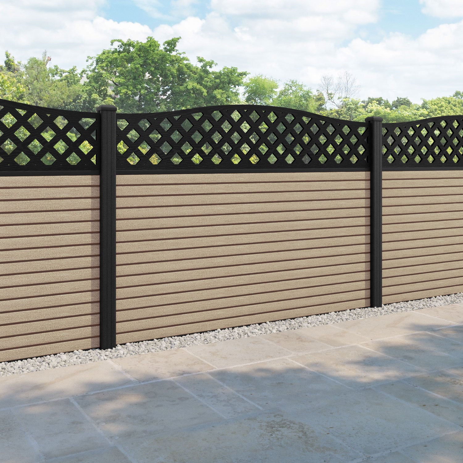 Hudson High Wave Fence Panel - Light Oak - with our composite posts