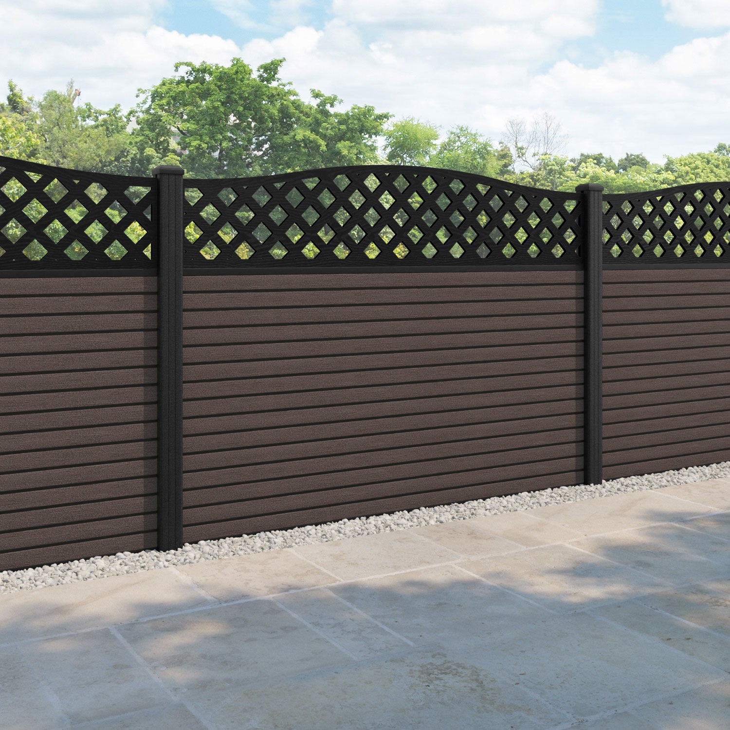 Hudson High Wave Fence Panel - Mid Brown - with our composite posts