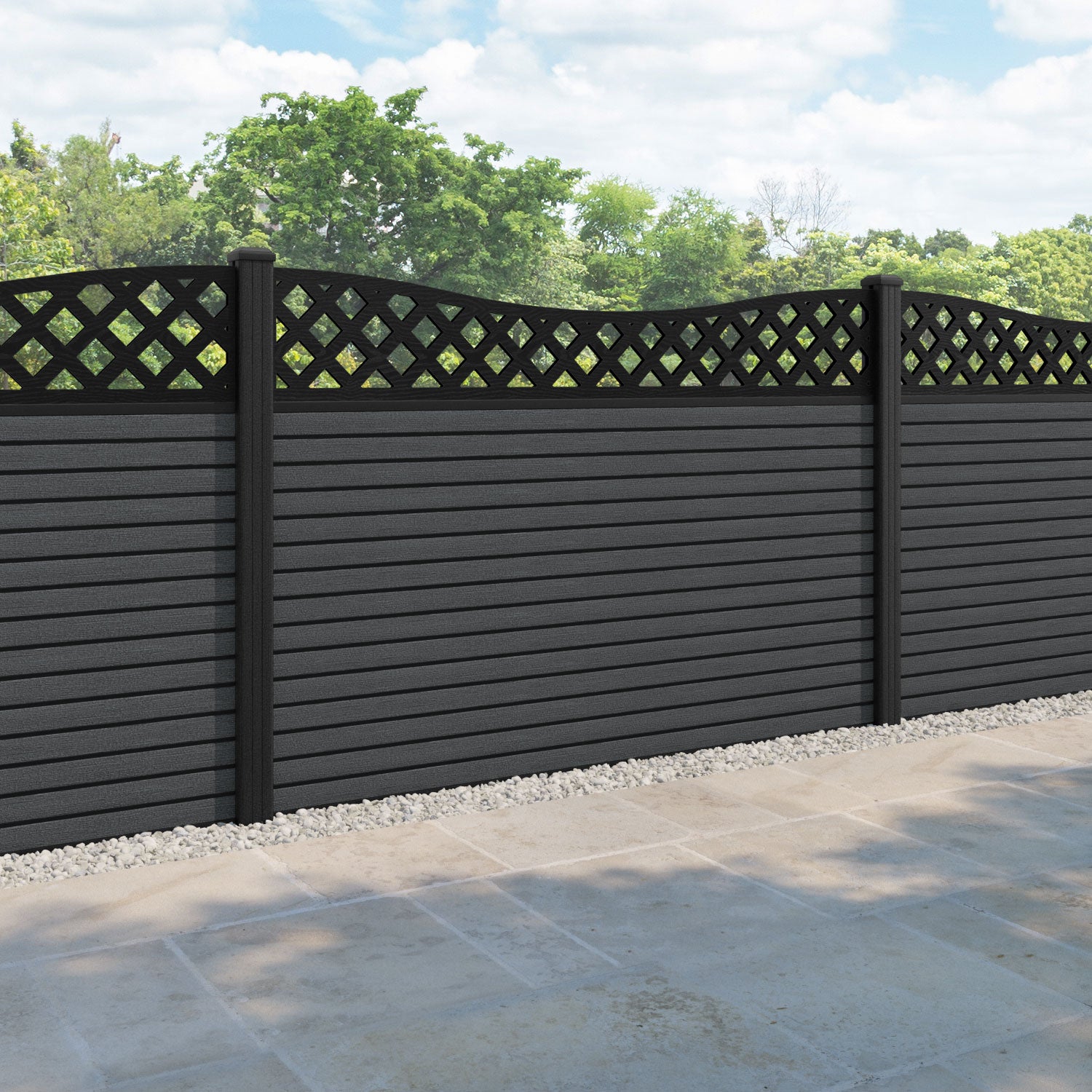 Hudson Low Wave Fence Panel - Dark Grey - with our composite posts