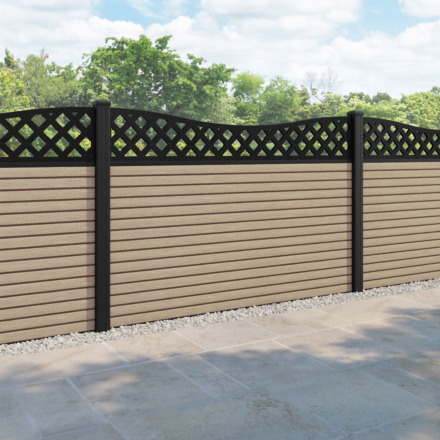 Hudson Low Wave Fence Panel - Light Oak - with our composite posts