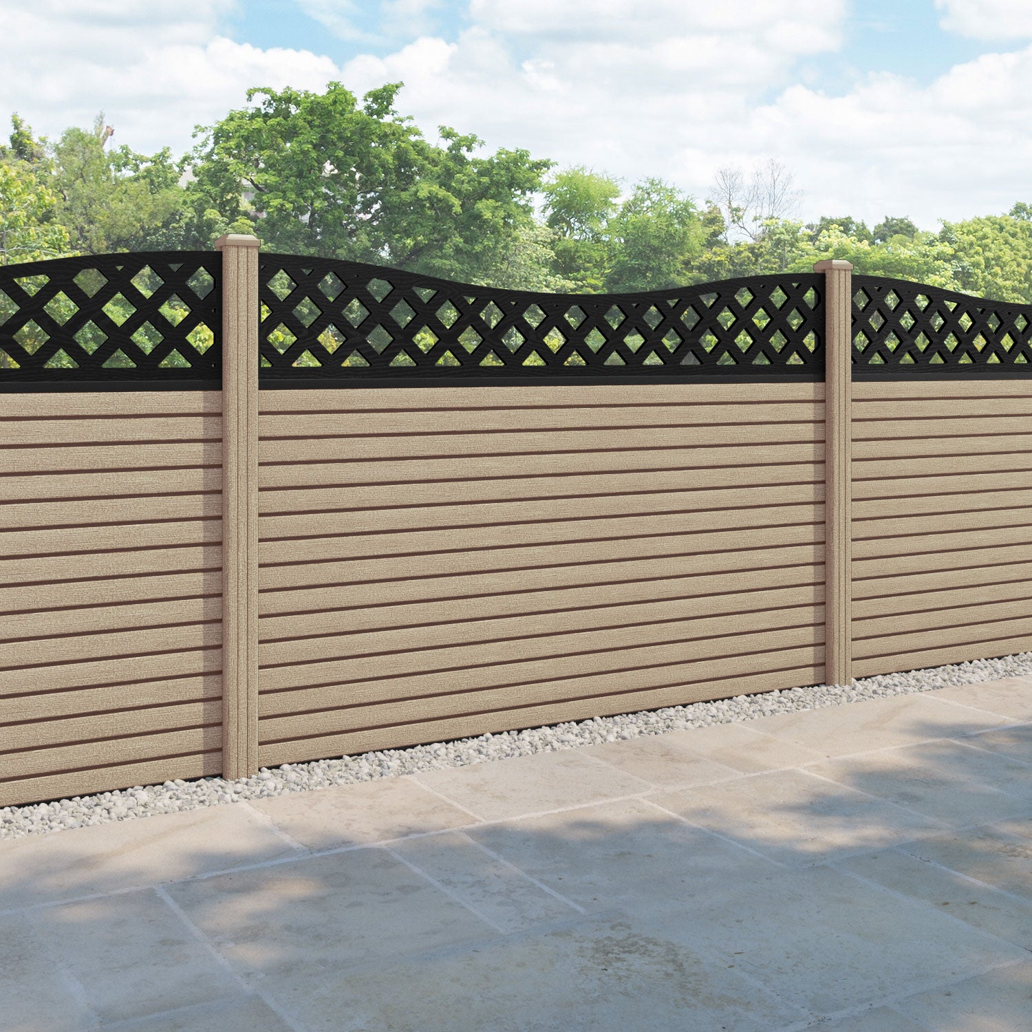 Hudson Low Wave Fence Panel - Light Oak - with our composite posts