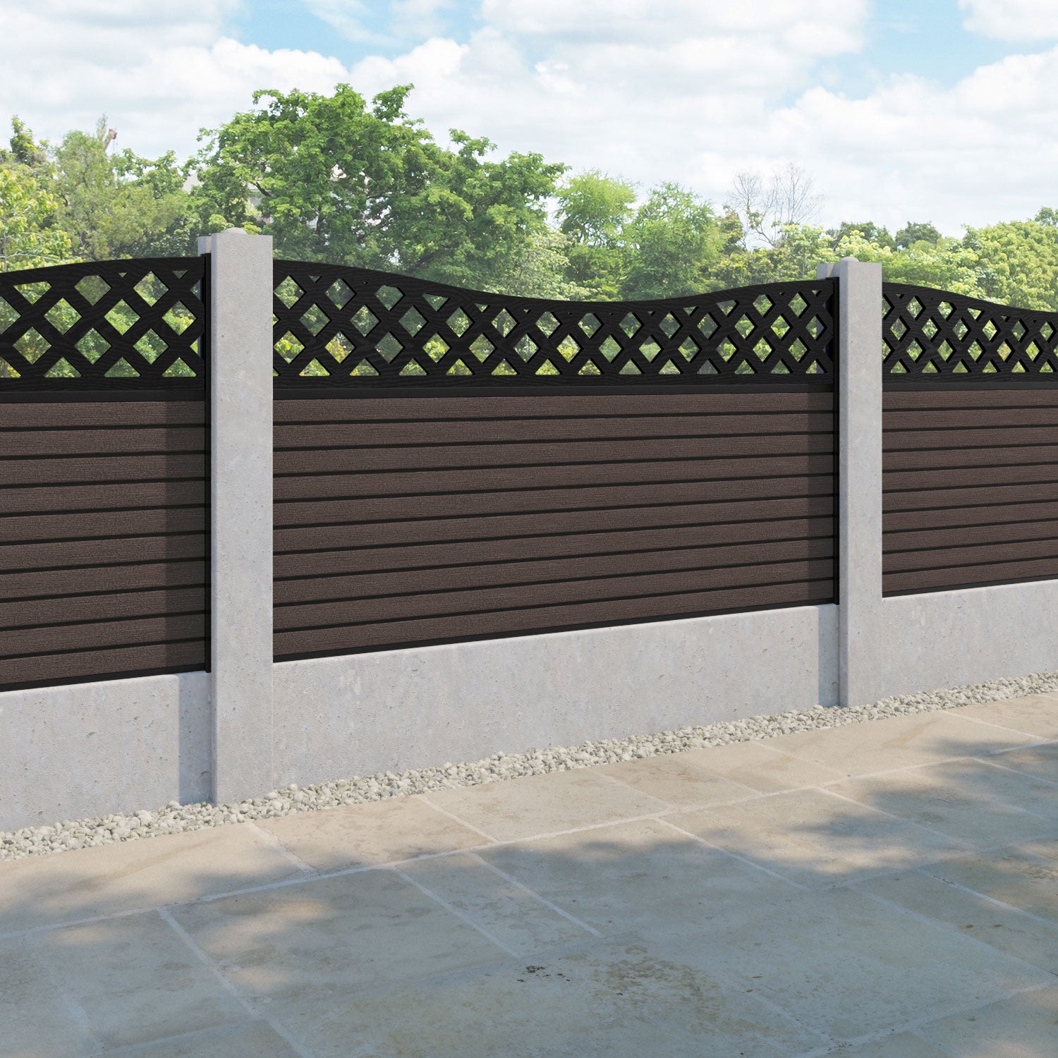 Hudson Low Wave Fence Panel - Mid Brown - for existing concrete posts
