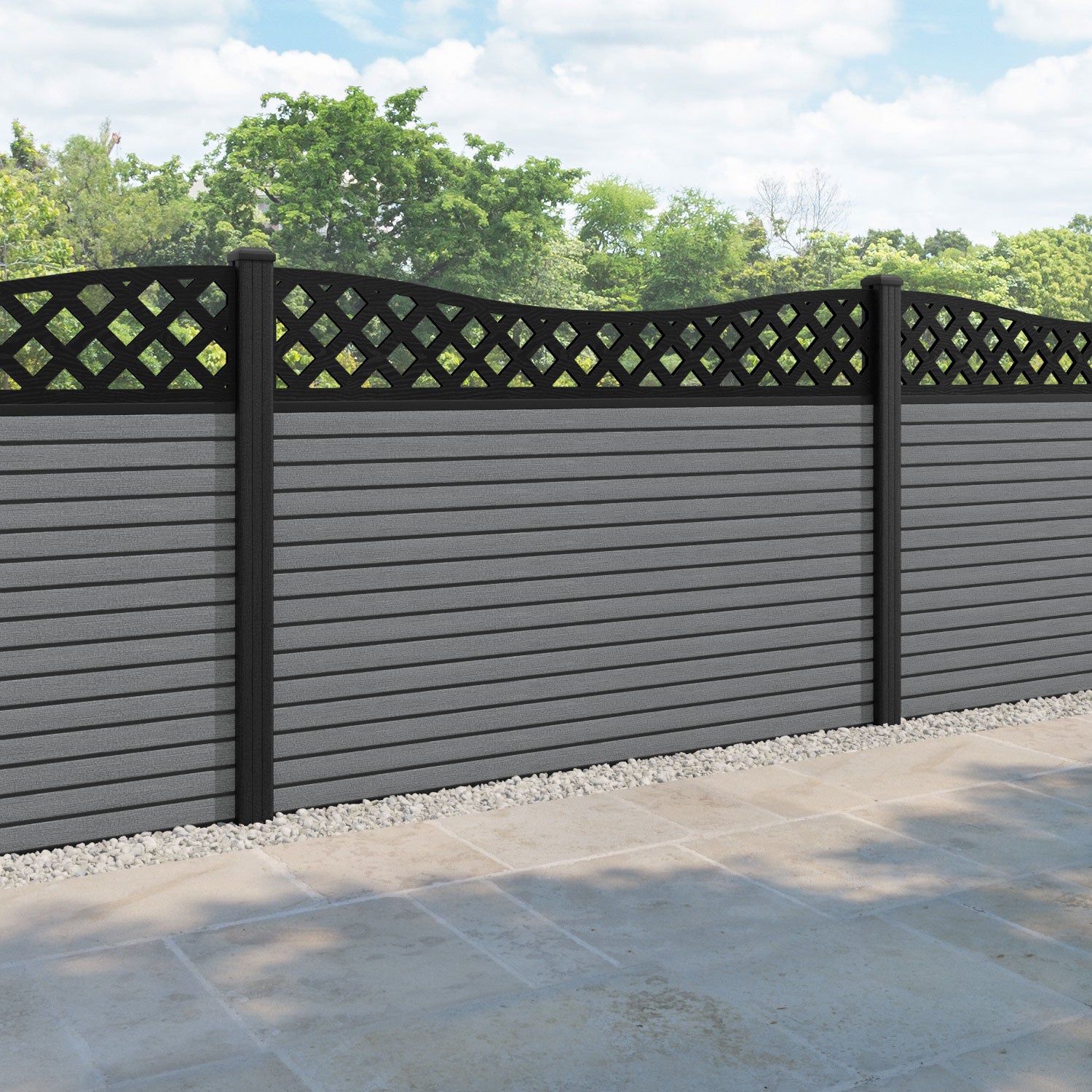 Hudson Low Wave Fence Panel - Mid Grey - with our composite posts
