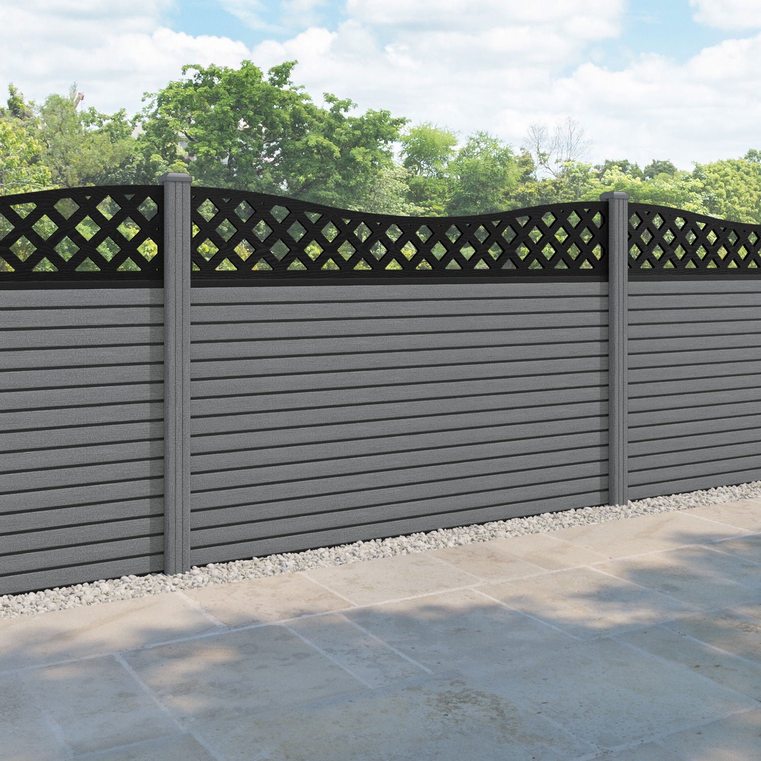 Hudson Low Wave Fence Panel - Mid Grey - with our composite posts