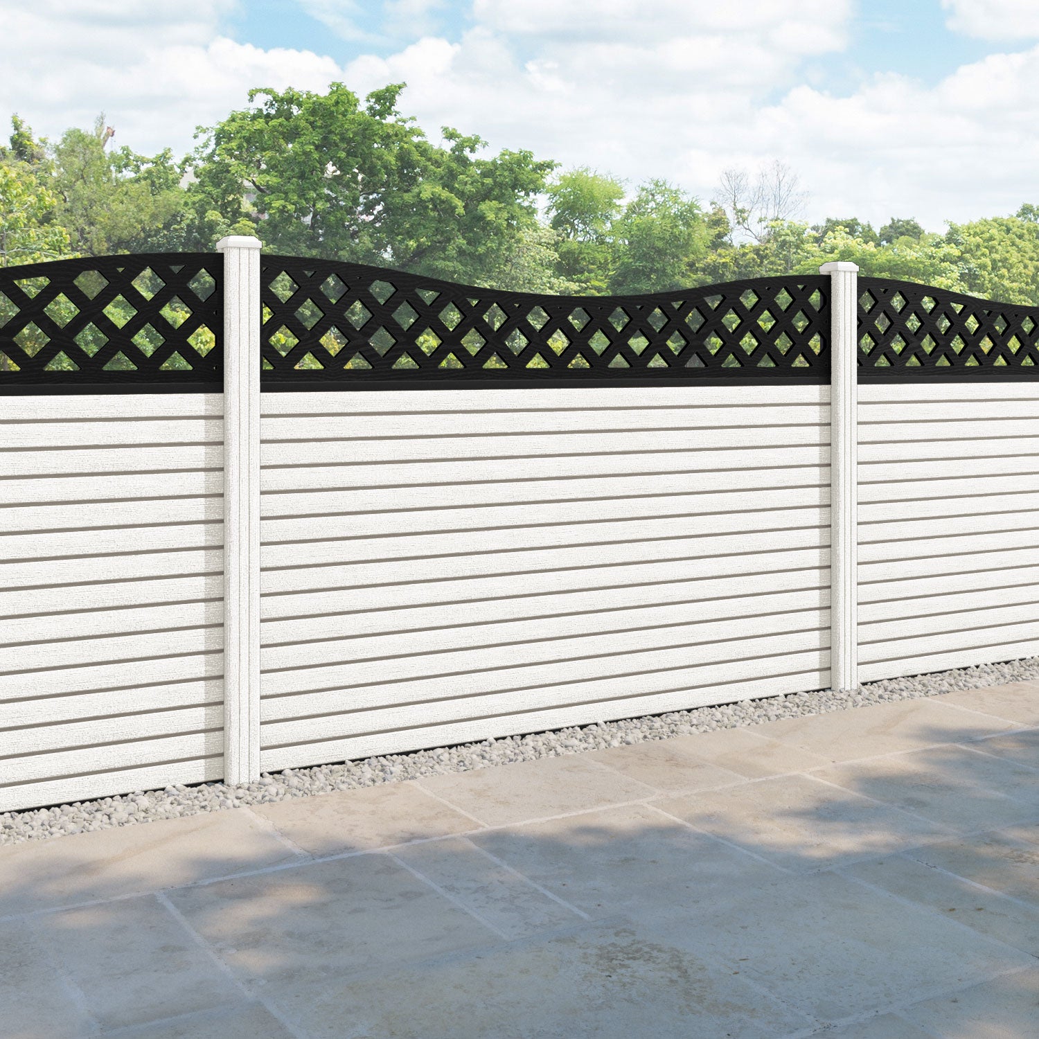 Hudson Low Wave Fence Panel - Light Stone - with our composite posts