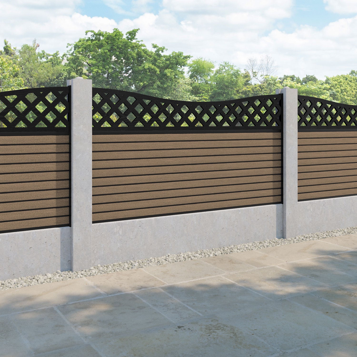 Hudson Low Wave Fence Panel - Teak - for existing concrete posts
