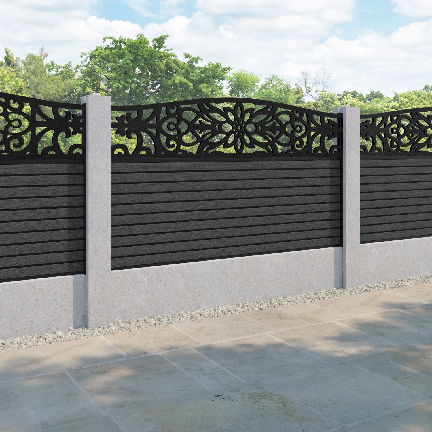 Hudson Windsor Curved Top Fence Panel - Dark Grey - for existing concrete posts