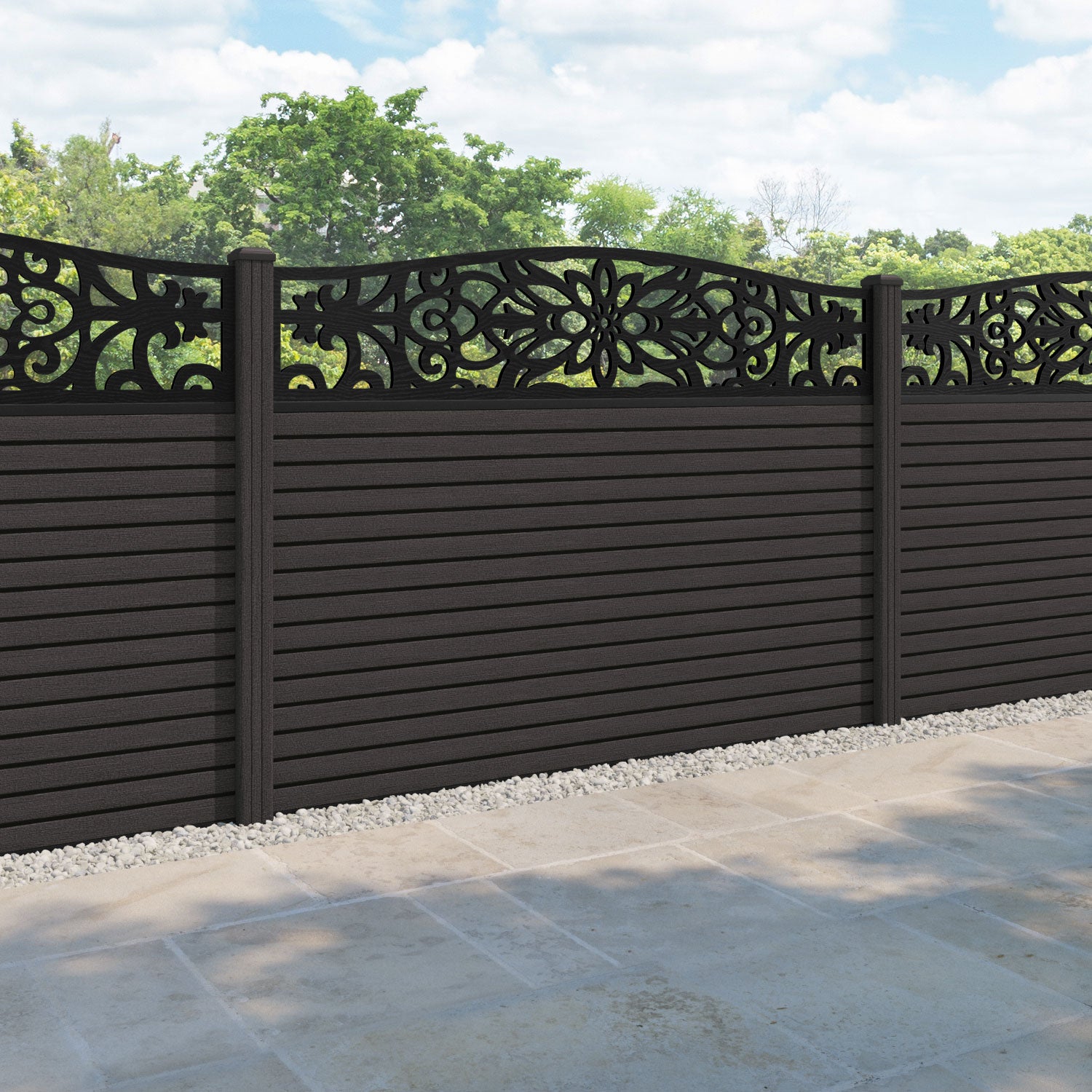 Hudson Windsor Curved Top Fence Panel - Dark Oak - with our composite posts