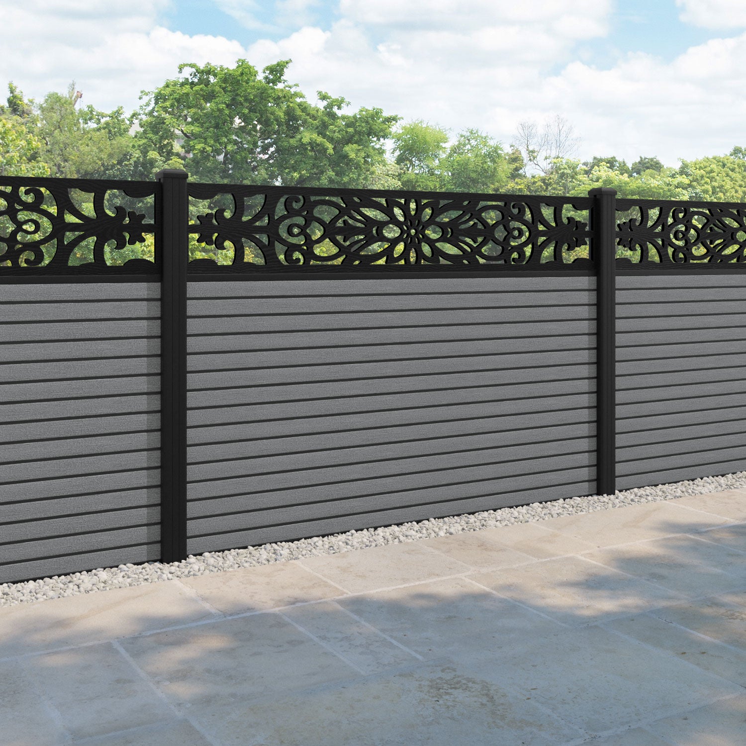 Hudson Windsor Fence Panel - Mid Grey - with our aluminium posts