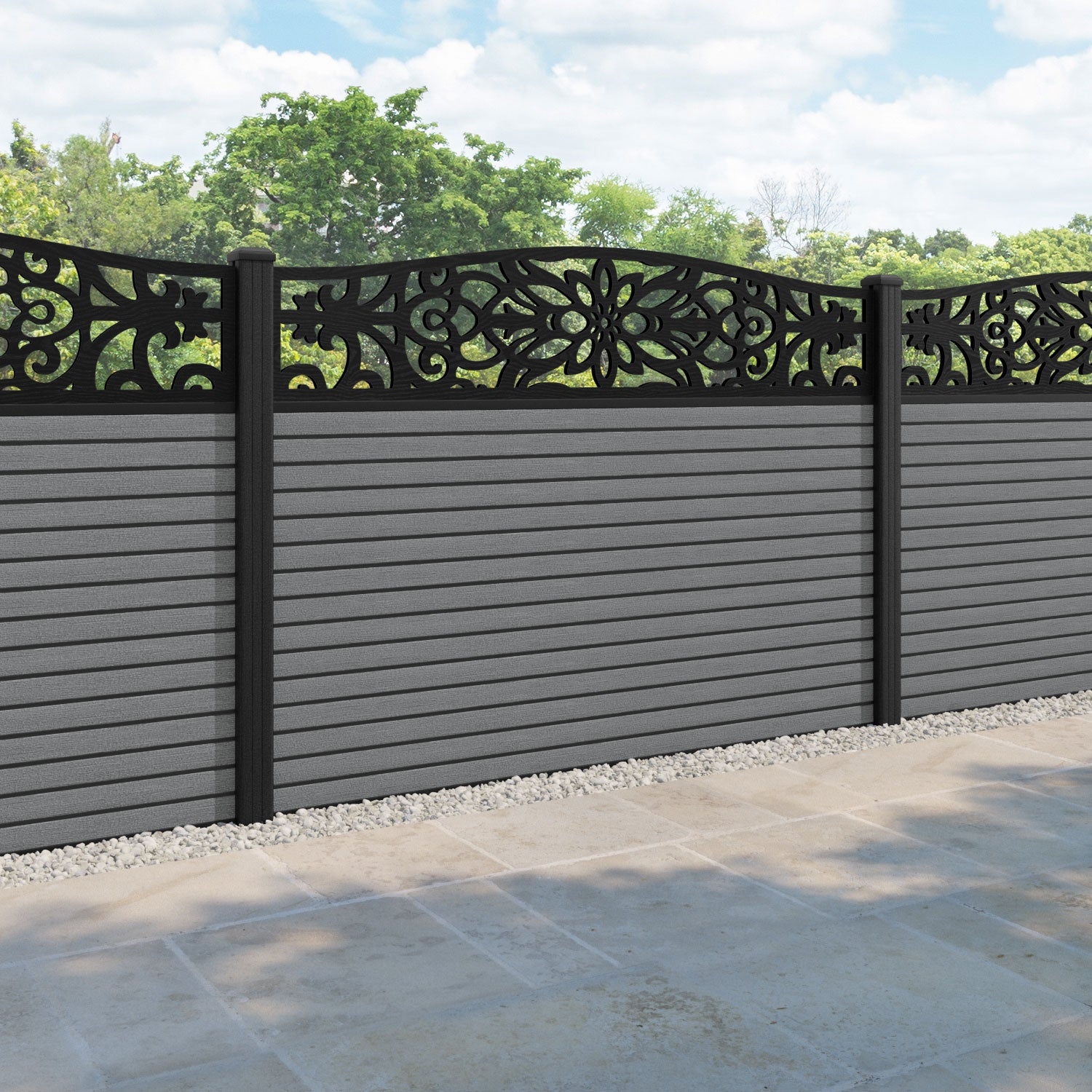 Hudson Windsor Curved Top Fence Panel - Mid Grey - with our composite posts