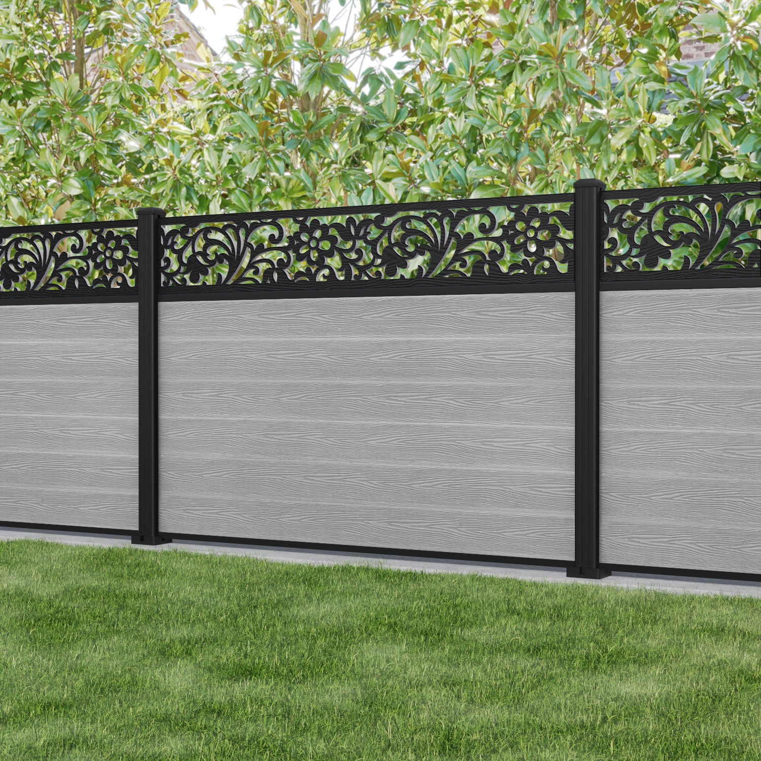 Classic Eden Fence Panel - Light Grey - with our aluminium posts