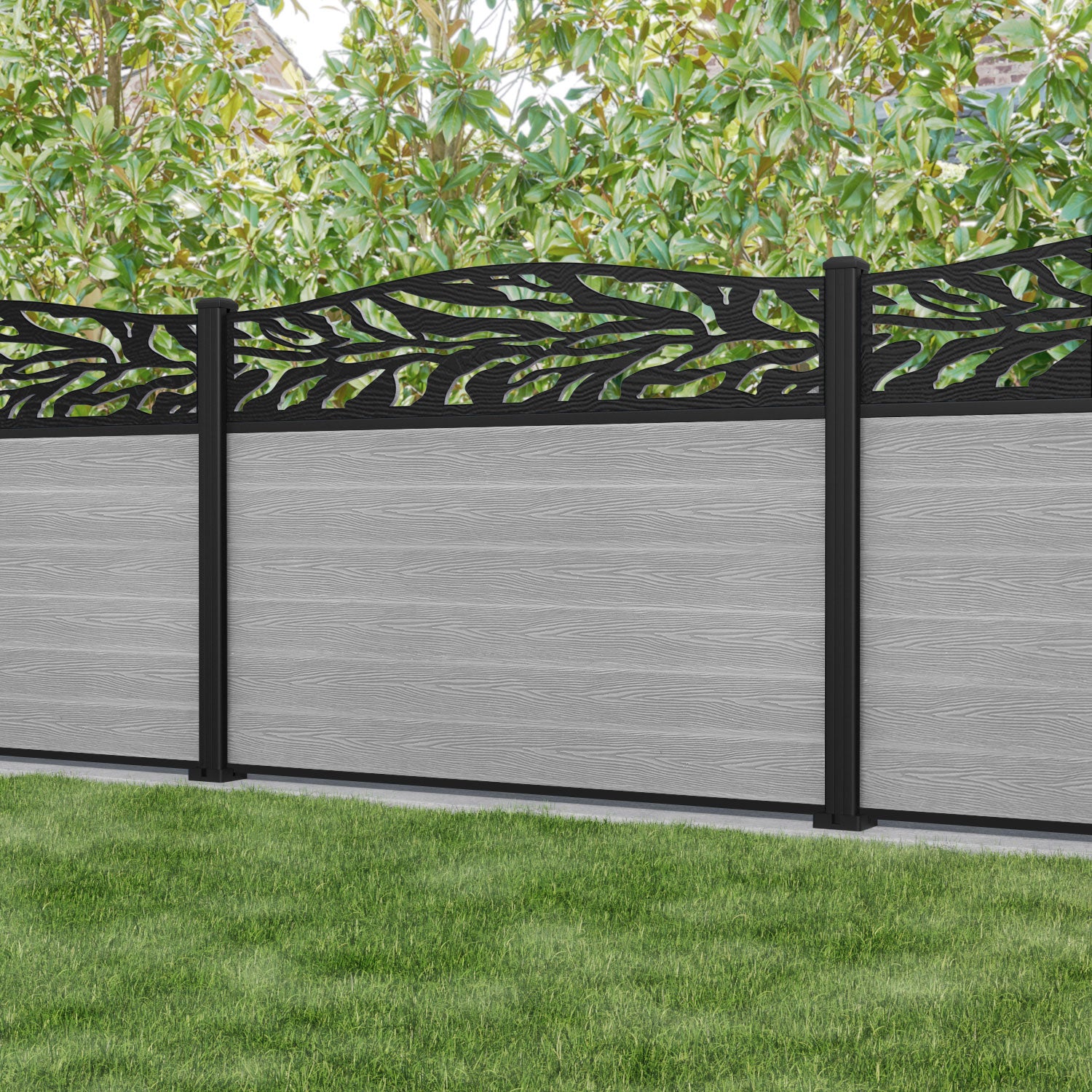 Classic Malawi Curved Top Fence Panel - Light Grey - with our aluminium posts