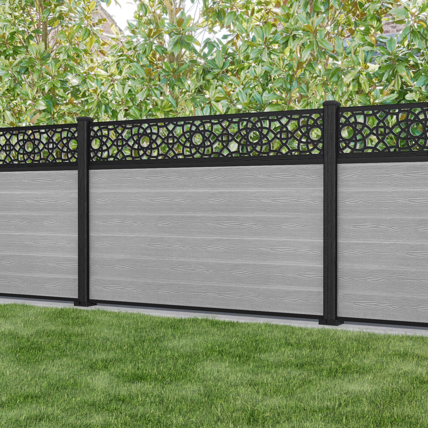 Classic Ambar Fence Panel - Light Grey - with our composite posts