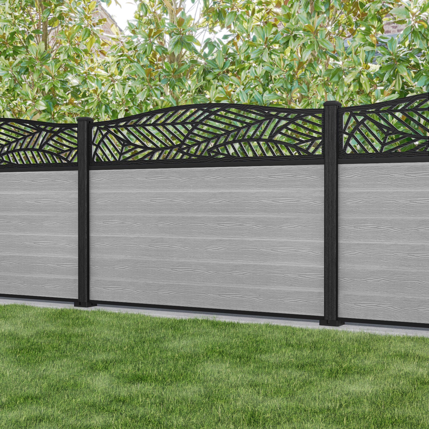 Classic Habitat Curved Top Fence Panel - Light Grey - with our composite posts