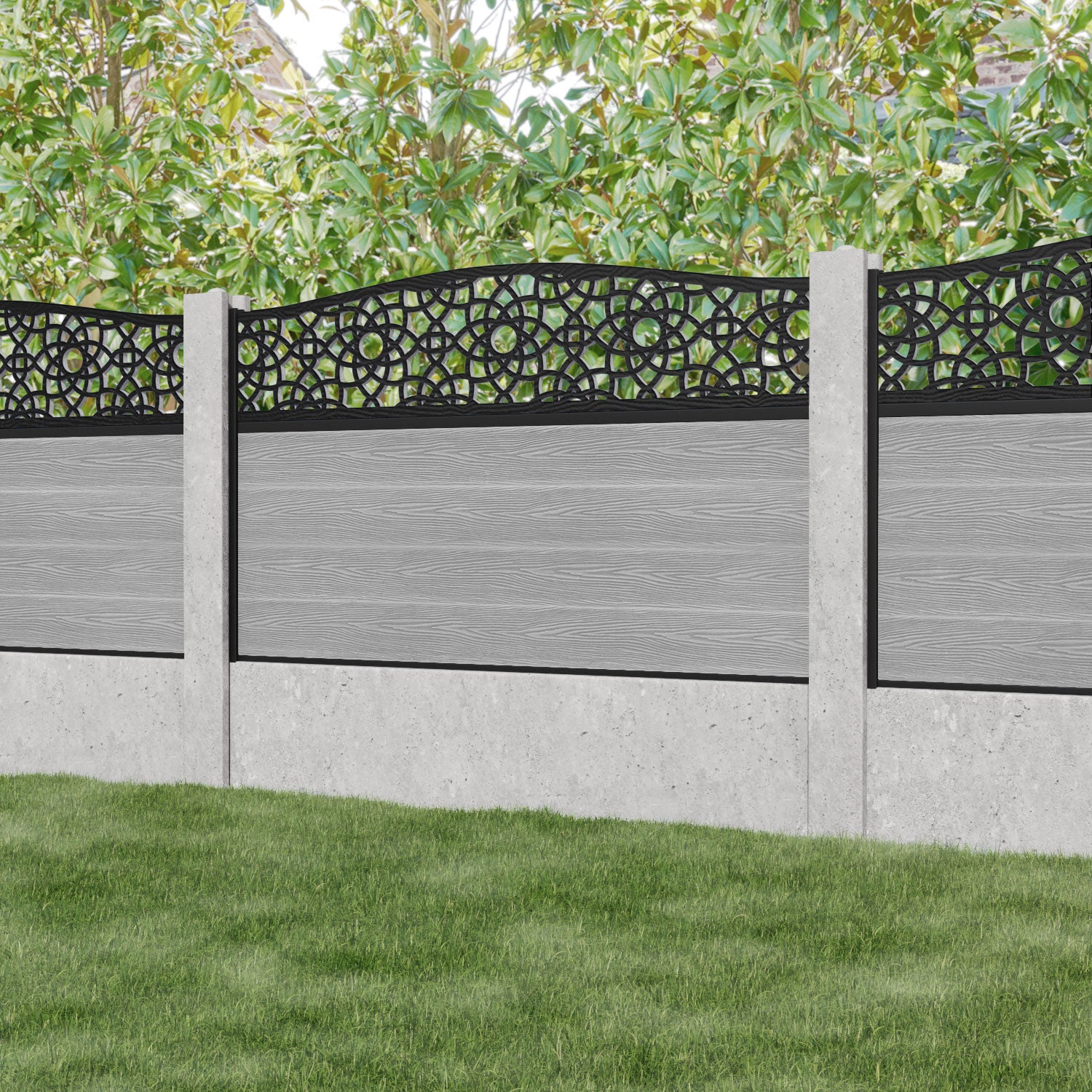 Classic Ambar Curved Top Fence Panel - Light Grey - for existing concrete posts