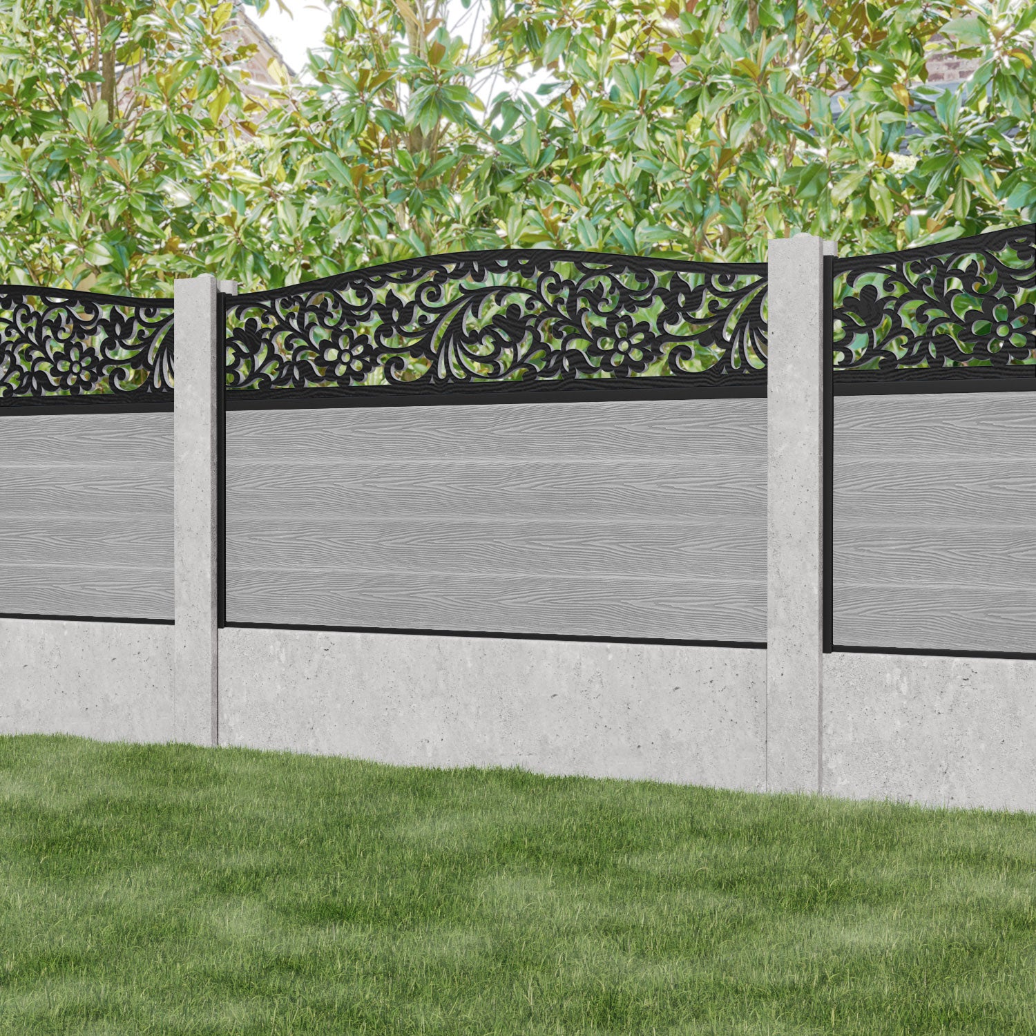 Classic Eden Curved Top Fence Panel - Light Grey - for existing concrete posts