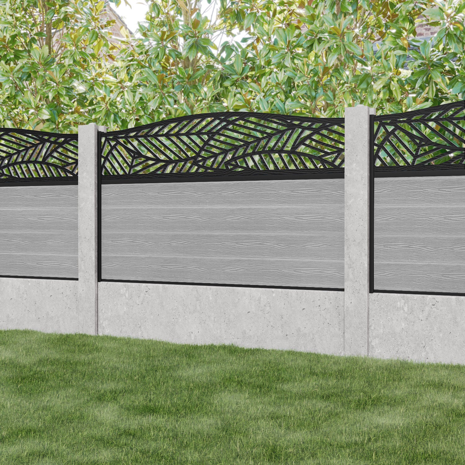 Classic Habitat Curved Top Fence Panel - Light Grey - for existing concrete posts