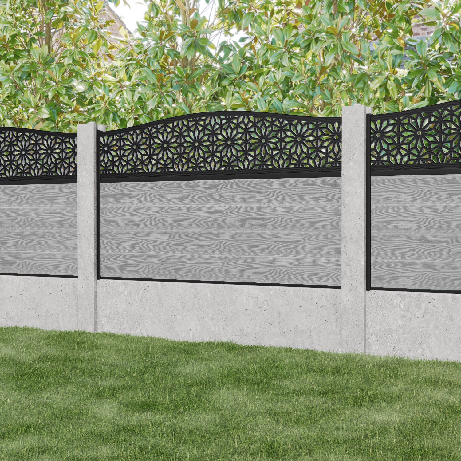 Classic Narwa Curved Top Fence Panel - Light Grey - for existing concrete posts