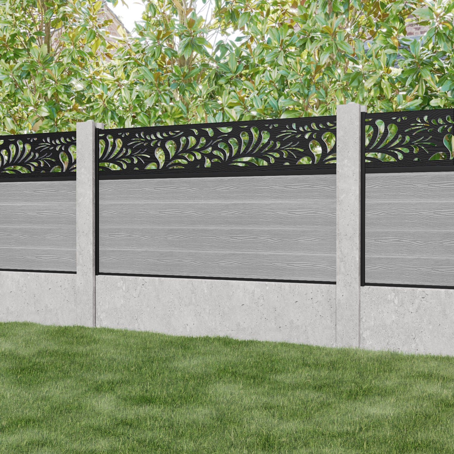Classic Petal Fence Panel - Light Grey - for existing concrete posts