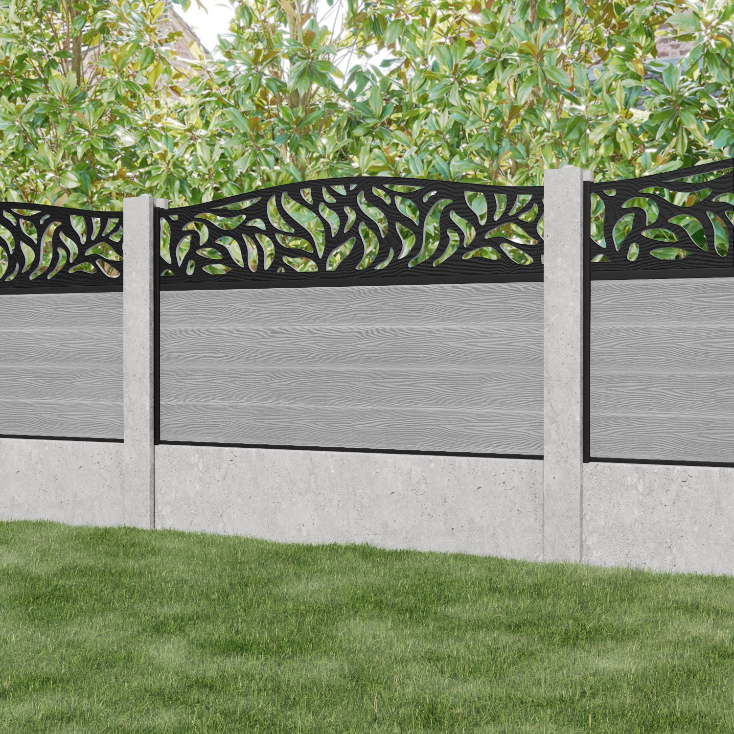 Classic Plume Curved Top Fence Panel - Light Grey - for existing concrete posts