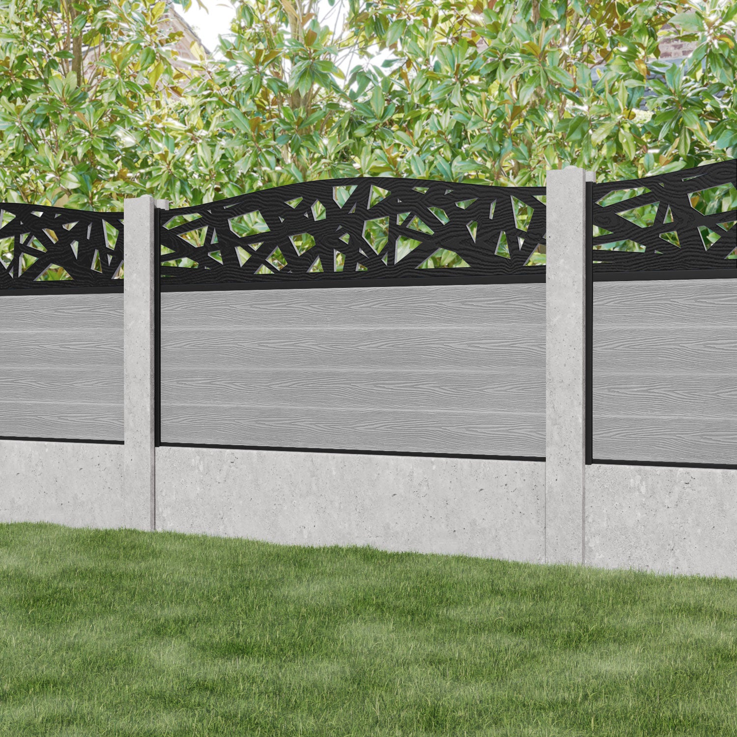 Classic Prism Curved Top Fence Panel - Light Grey - for existing concrete posts