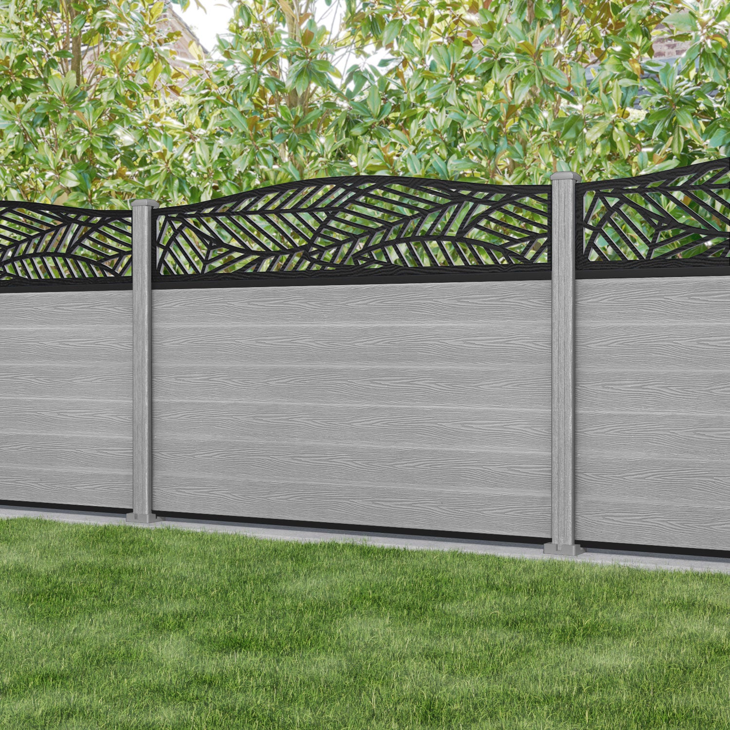 Classic Habitat Curved Top Fence Panel - Light Grey - with our composite posts