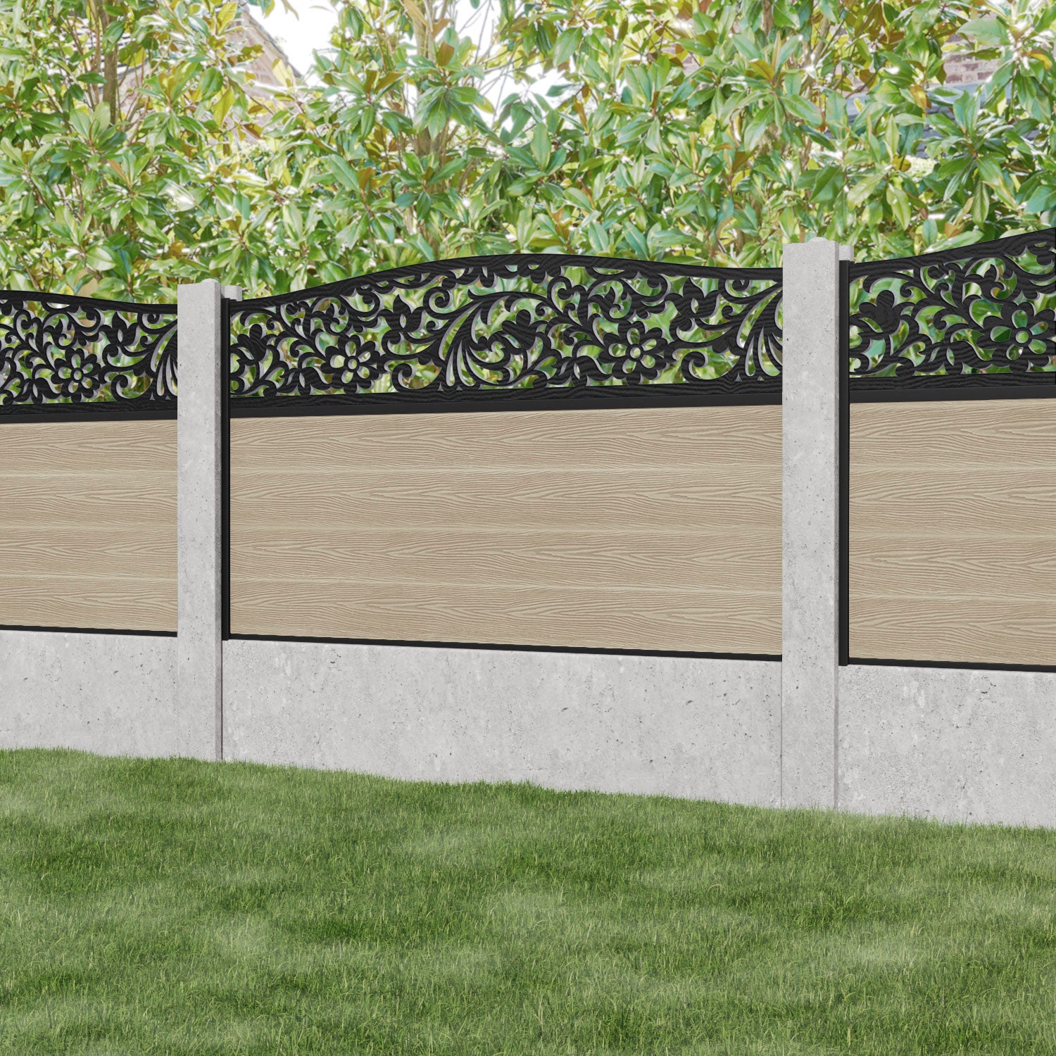 Classic Eden Curved Top Fence Panel - Light Oak - for existing concrete posts